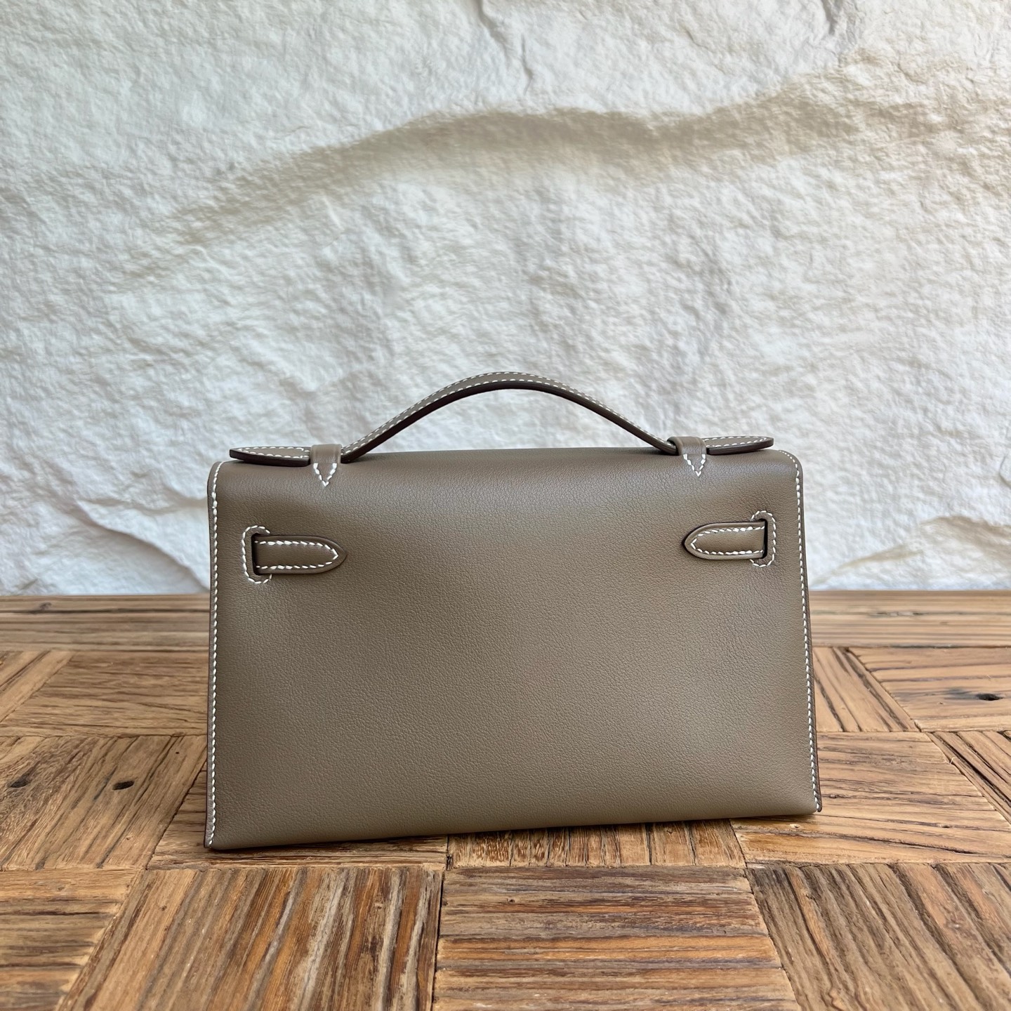 Mini Kelly Pochette 22cm Swift Color: Ck18 elephant gray Etoupe Handmade wax thread sewing Silver buckle customized✈️ - Image 11