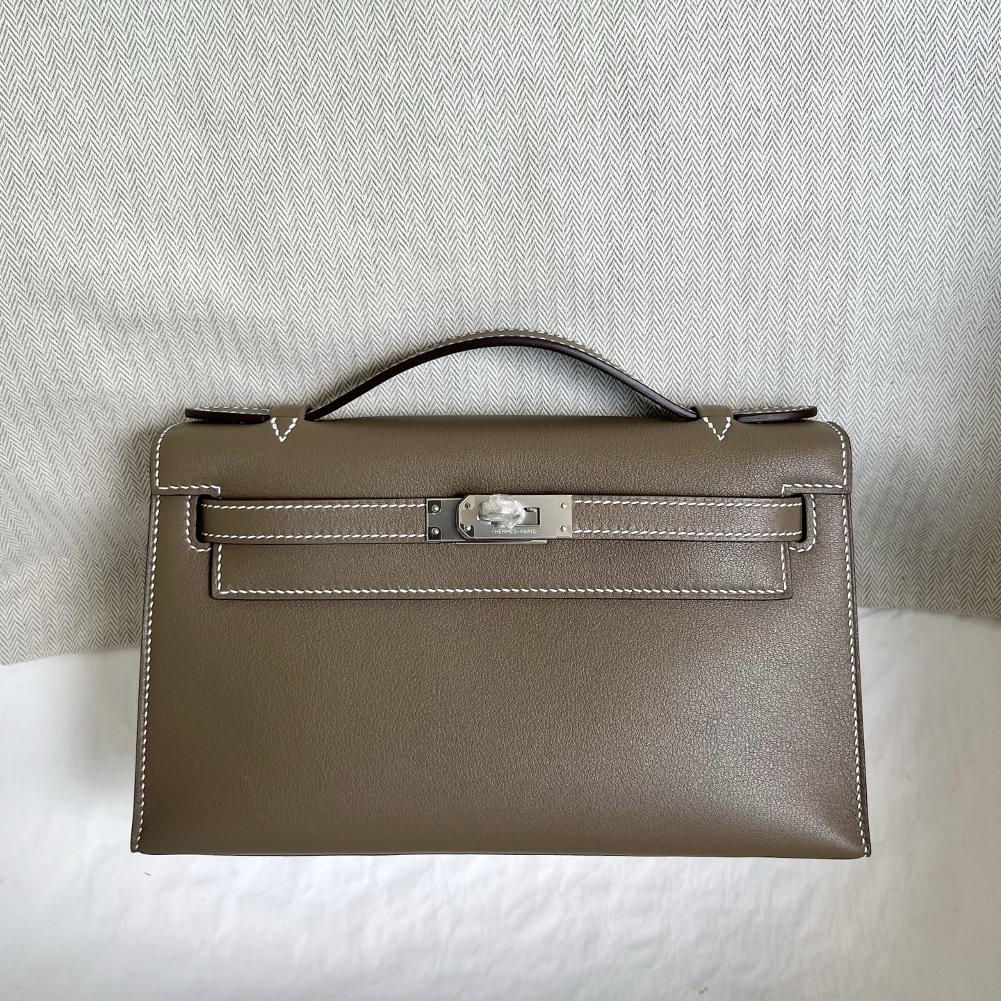 Mini Kelly Pochette 22cm Swift Color: Ck18 elephant gray Etoupe Handmade wax thread sewing Silver buckle customized✈️ - Image 12