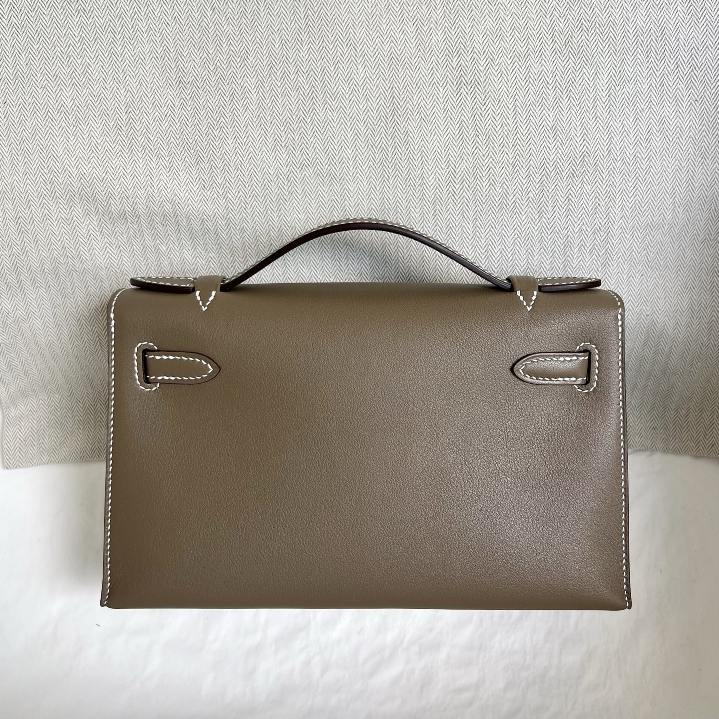 Mini Kelly Pochette 22cm Swift Color: Ck18 elephant gray Etoupe Handmade wax thread sewing Silver buckle customized✈️ - Image 13