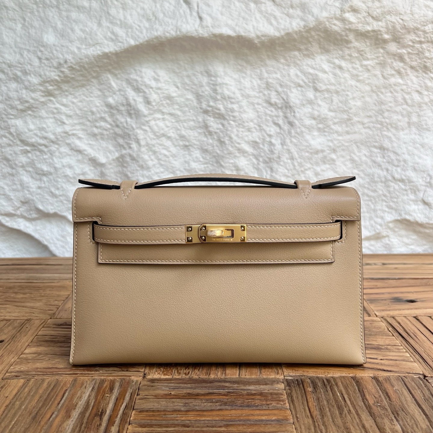MiniKelly Pochette 22cm Swift Color: S2 Trench Gray Trench Handmade wax thread sewing Gold buckle customized✈️