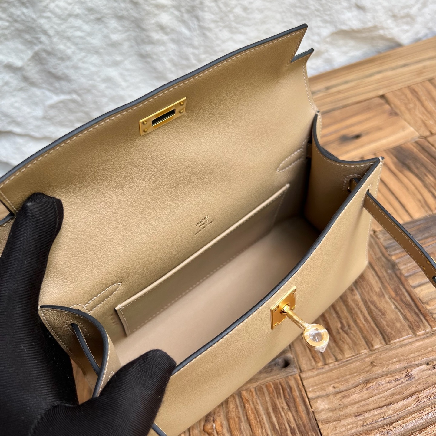 MiniKelly Pochette 22cm Swift Color: S2 Trench Gray Trench Handmade wax thread sewing Gold buckle customized✈️ - Image 6