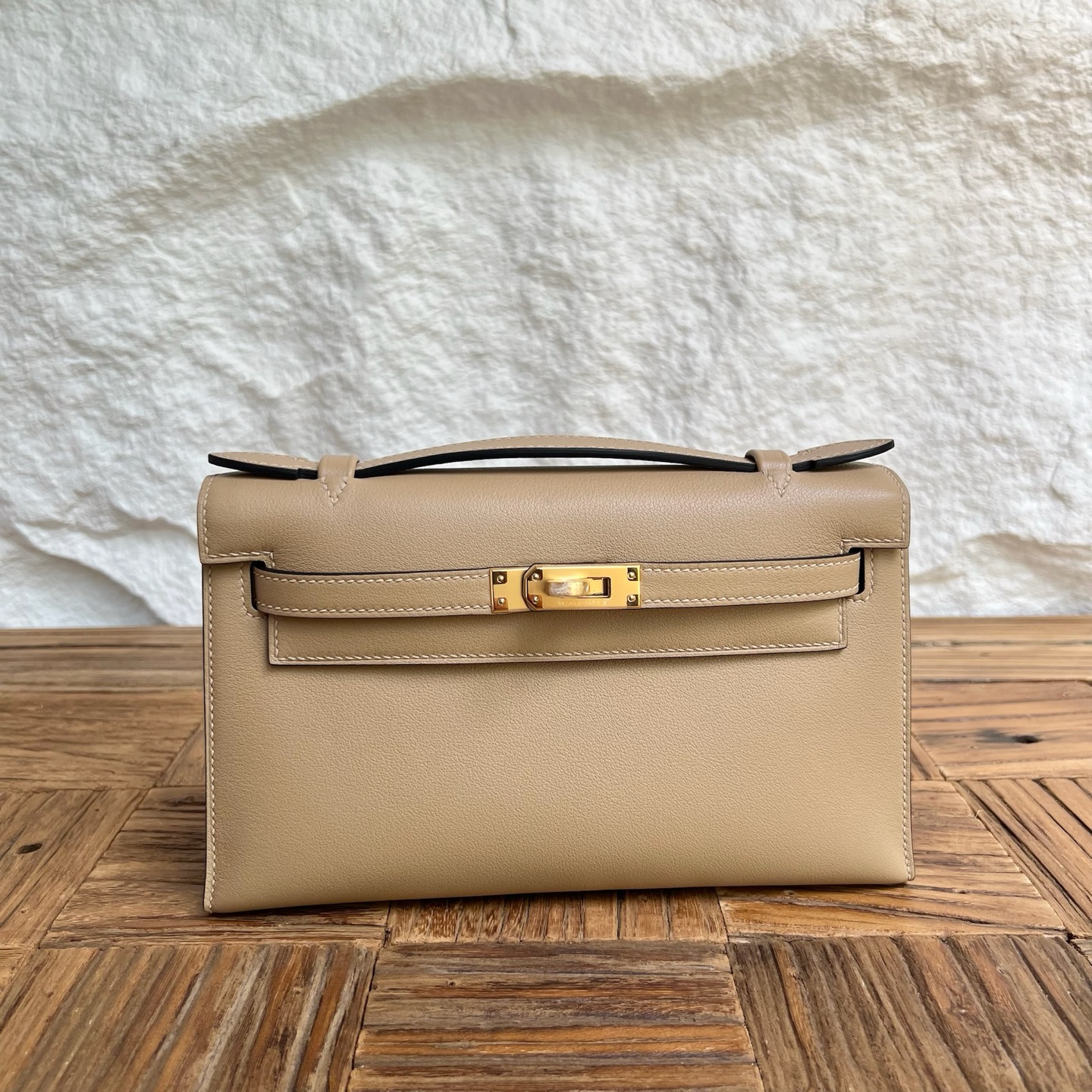MiniKelly Pochette 22cm Swift Color: S2 Trench Gray Trench Handmade wax thread sewing Gold buckle customized✈️ - Image 10
