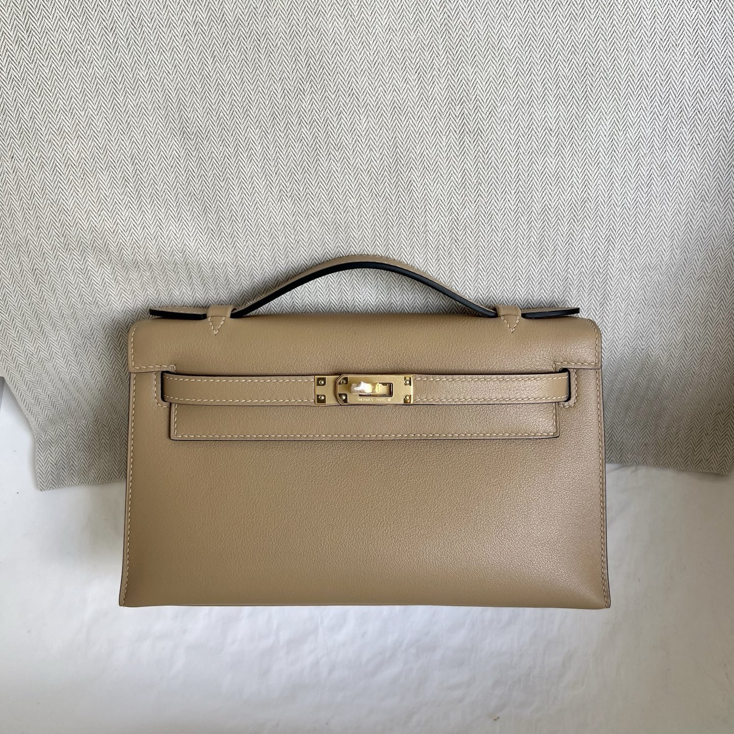 MiniKelly Pochette 22cm Swift Color: S2 Trench Gray Trench Handmade wax thread sewing Gold buckle customized✈️ - Image 12