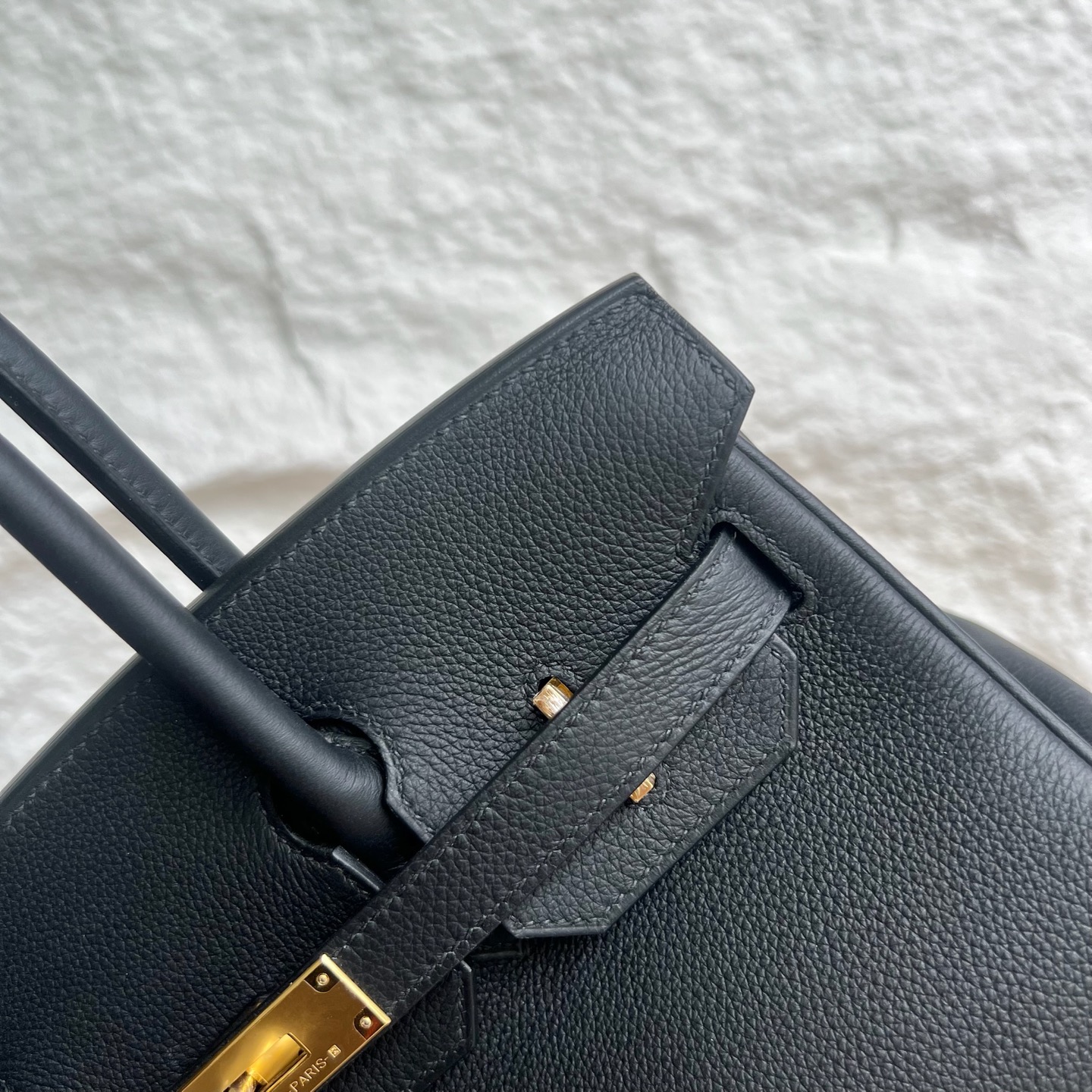 In stock Birkin Shoulder 29 Evercolor Color: Ck89 black Noir Fully handmade wax thread sewing Gold buckle Stock - Image 2