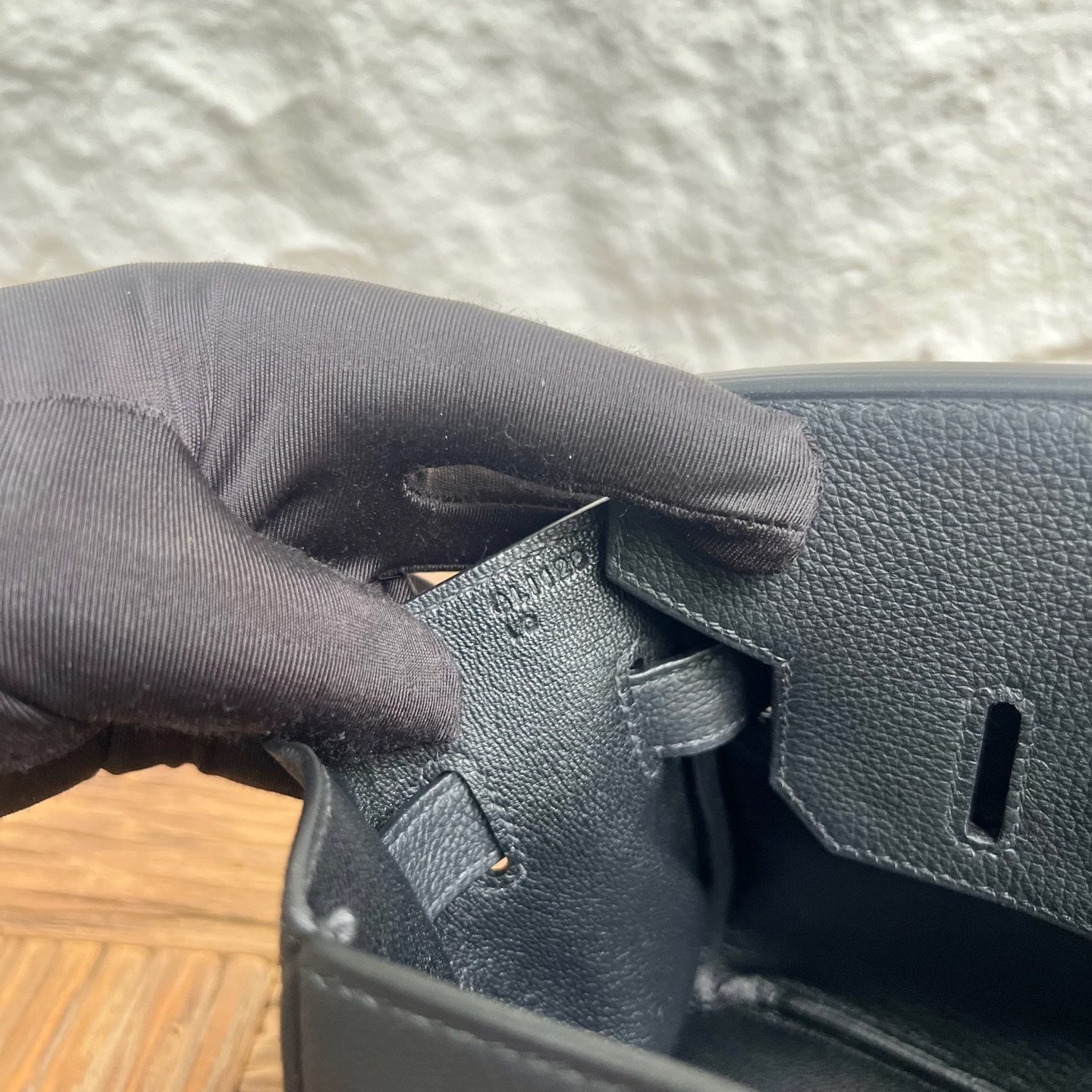 In stock Birkin Shoulder 29 Evercolor Color: Ck89 black Noir Fully handmade wax thread sewing Gold buckle Stock - Image 7