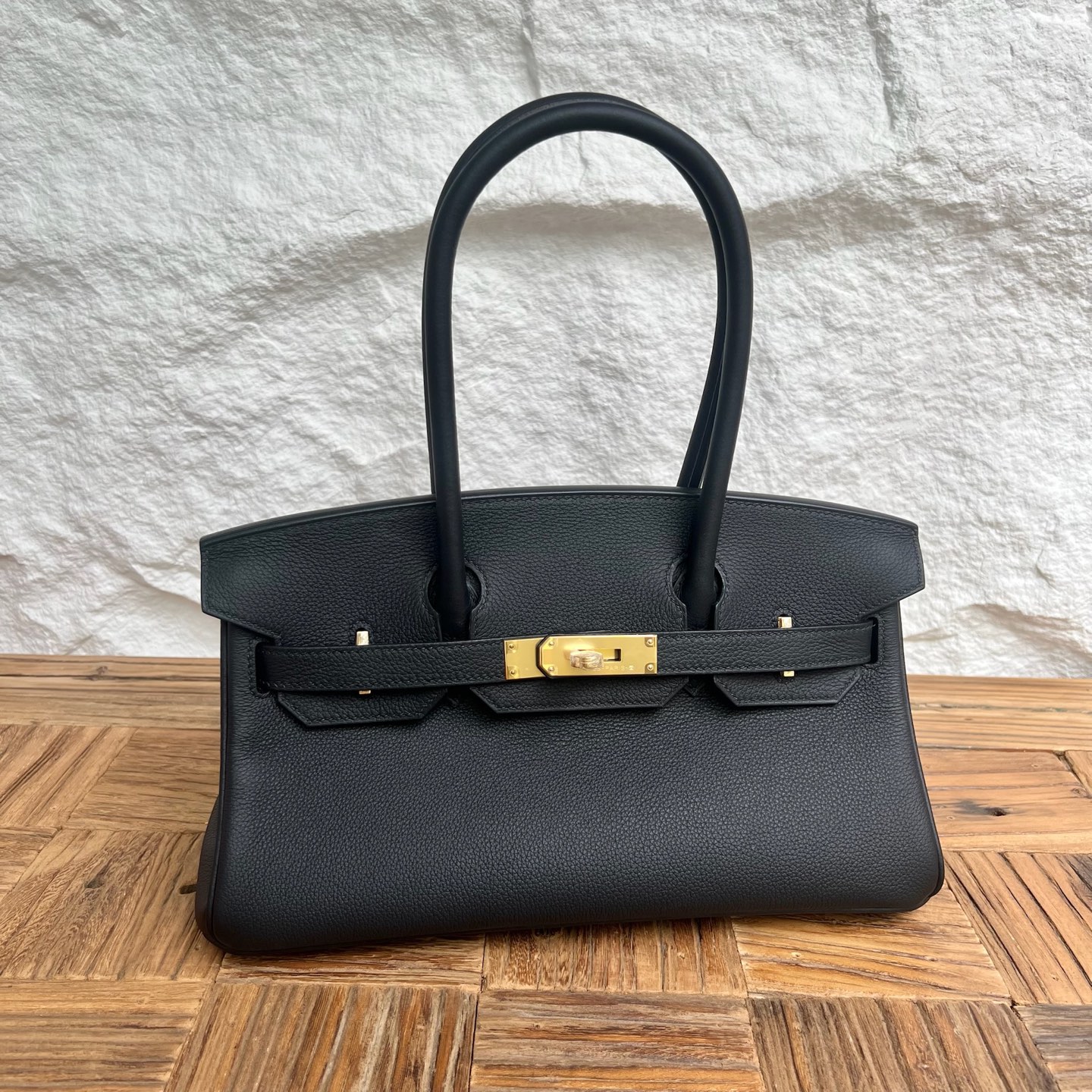 In stock Birkin Shoulder 29 Evercolor Color: Ck89 black Noir Fully handmade wax thread sewing Gold buckle Stock - Image 9