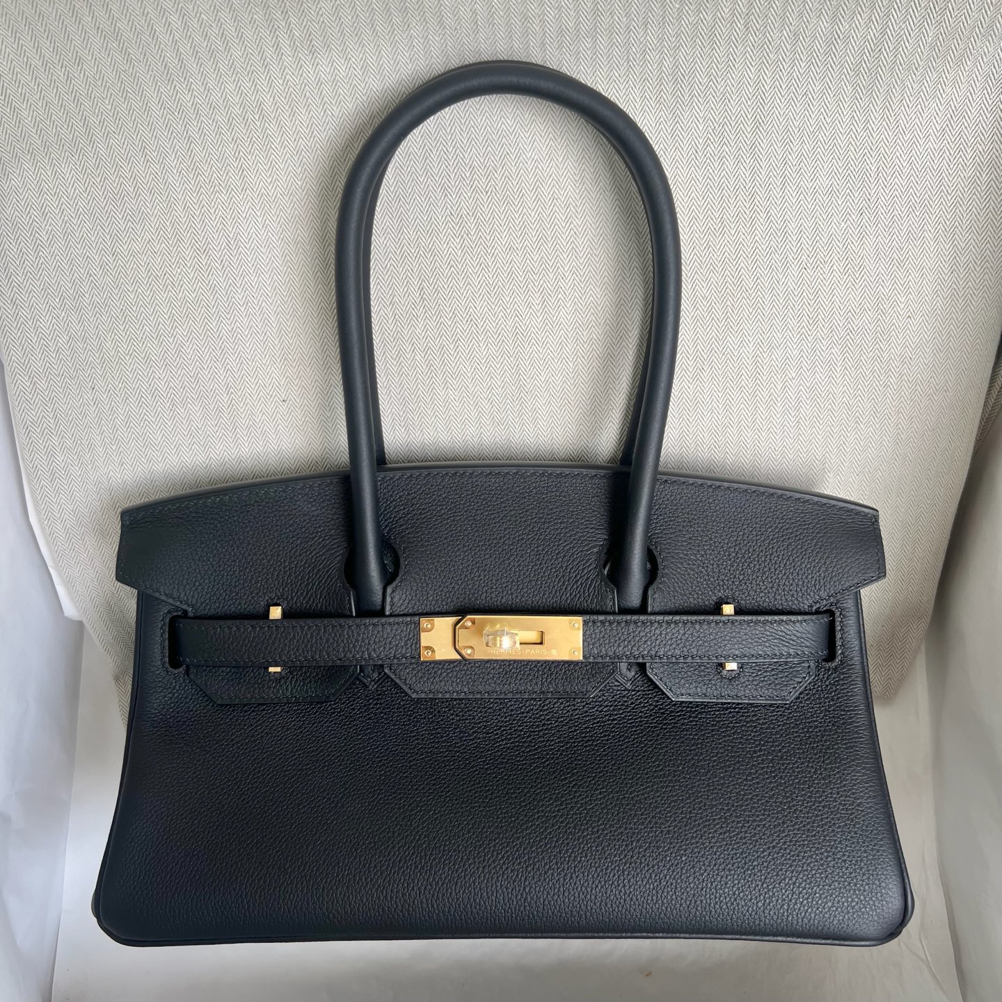 In stock Birkin Shoulder 29 Evercolor Color: Ck89 black Noir Fully handmade wax thread sewing Gold buckle Stock - Image 11