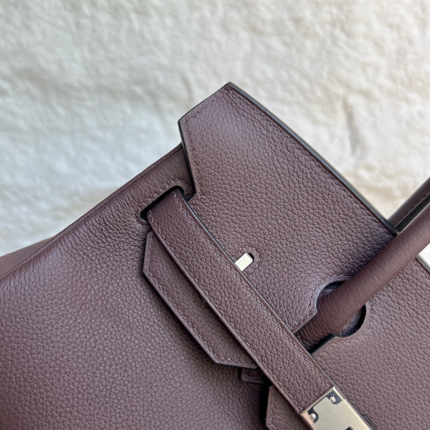 In stock Birkin Shoulder 29 Evercolor Color: Ck44 Moka Fonce Fully handmade wax thread sewing Silver buckle Stock - Image 2