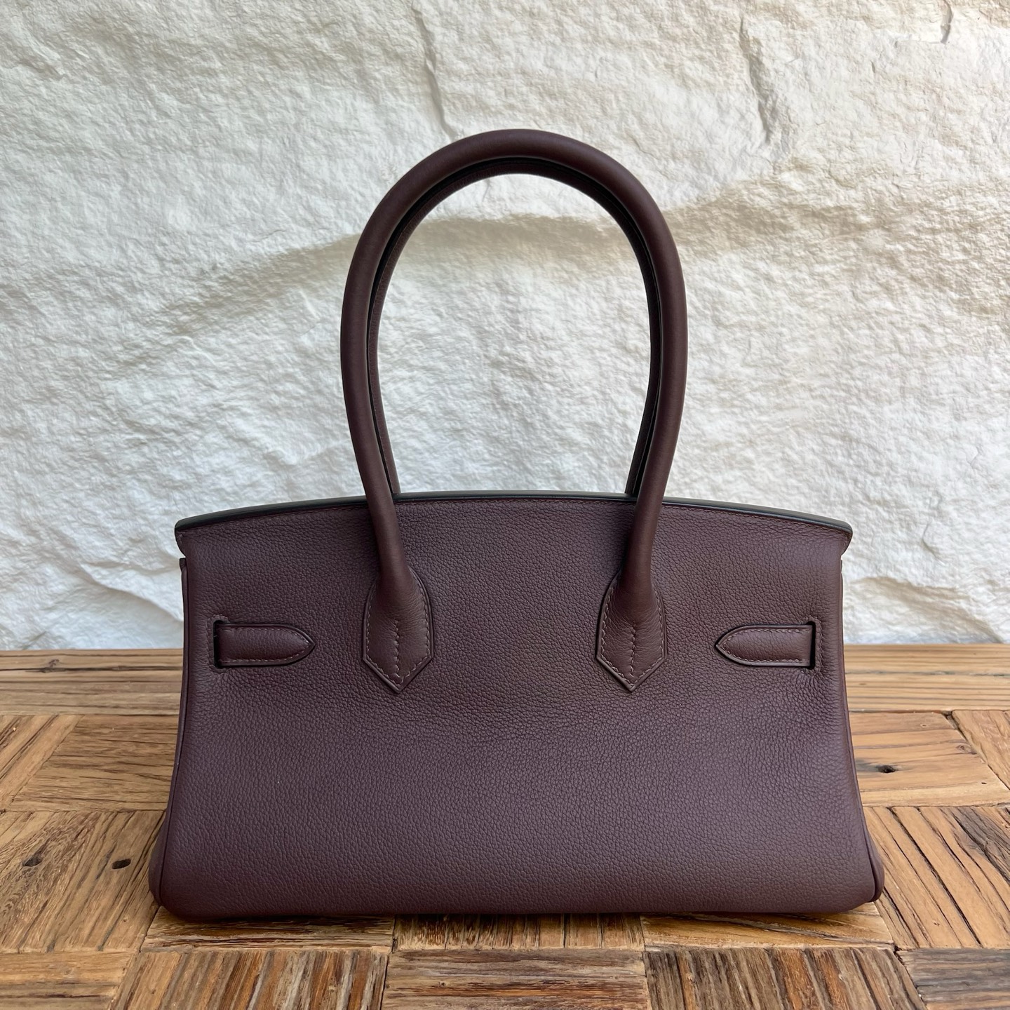In stock Birkin Shoulder 29 Evercolor Color: Ck44 Moka Fonce Fully handmade wax thread sewing Silver buckle Stock - Image 4