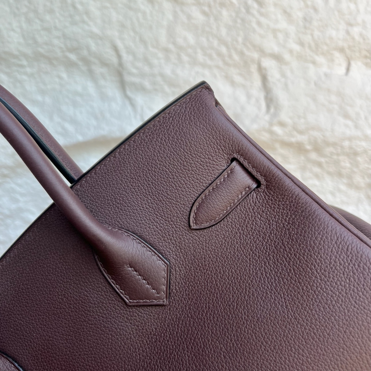 In stock Birkin Shoulder 29 Evercolor Color: Ck44 Moka Fonce Fully handmade wax thread sewing Silver buckle Stock - Image 5