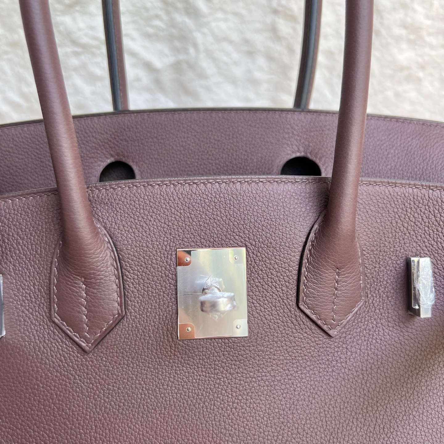 In stock Birkin Shoulder 29 Evercolor Color: Ck44 Moka Fonce Fully handmade wax thread sewing Silver buckle Stock - Image 8