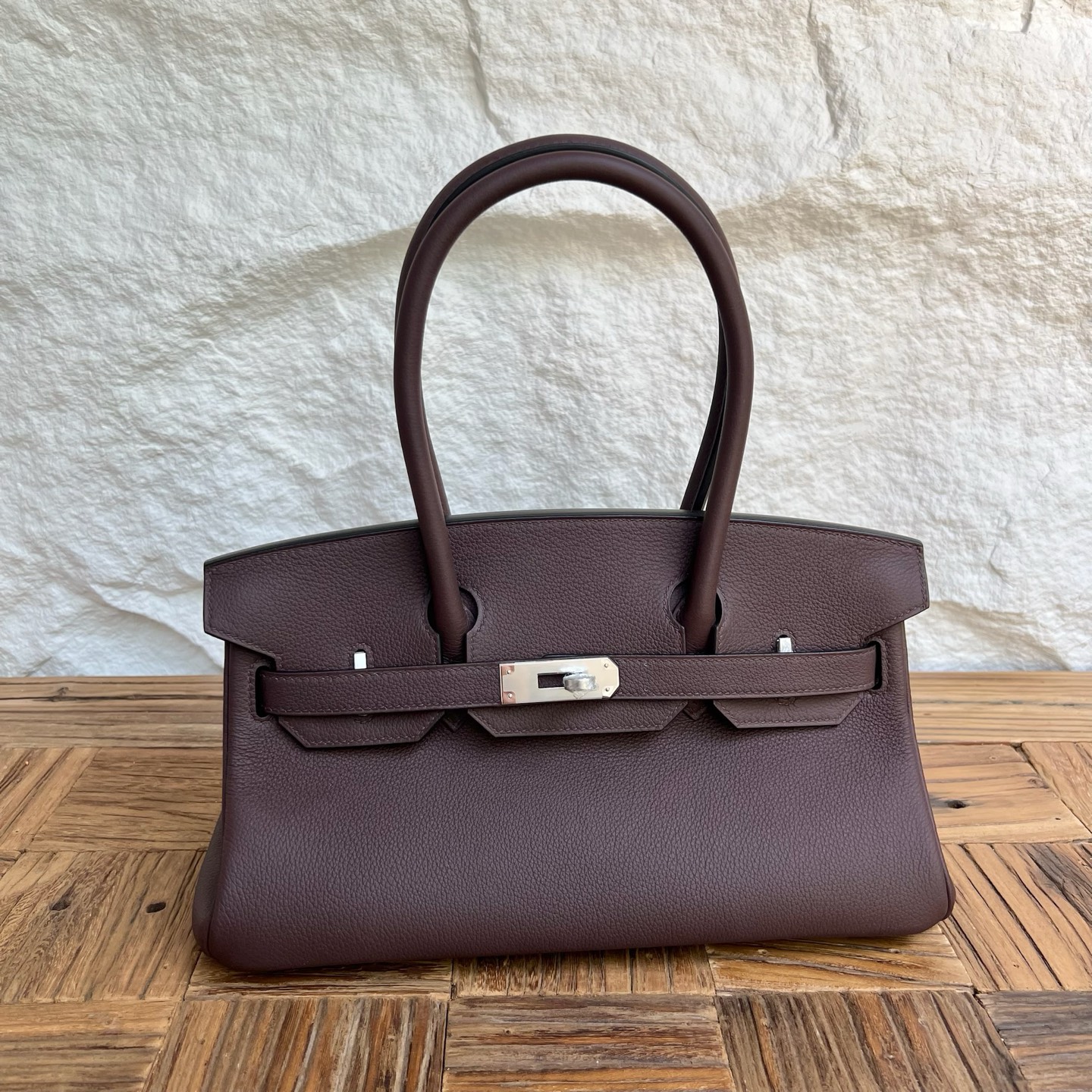 In stock Birkin Shoulder 29 Evercolor Color: Ck44 Moka Fonce Fully handmade wax thread sewing Silver buckle Stock - Image 10