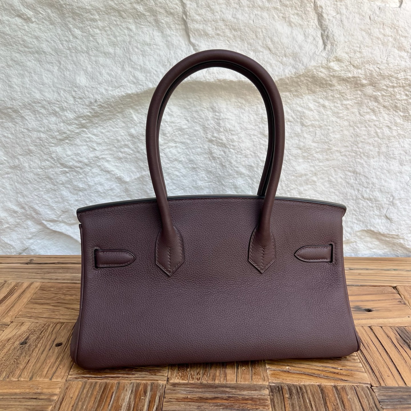 In stock Birkin Shoulder 29 Evercolor Color: Ck44 Moka Fonce Fully handmade wax thread sewing Silver buckle Stock - Image 11