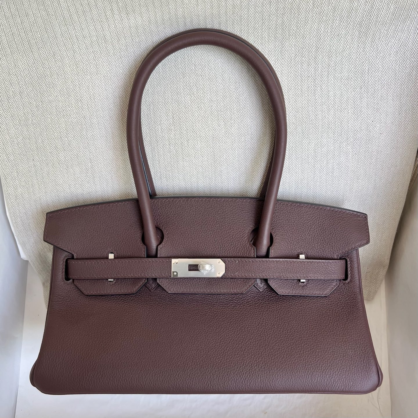 In stock Birkin Shoulder 29 Evercolor Color: Ck44 Moka Fonce Fully handmade wax thread sewing Silver buckle Stock - Image 12
