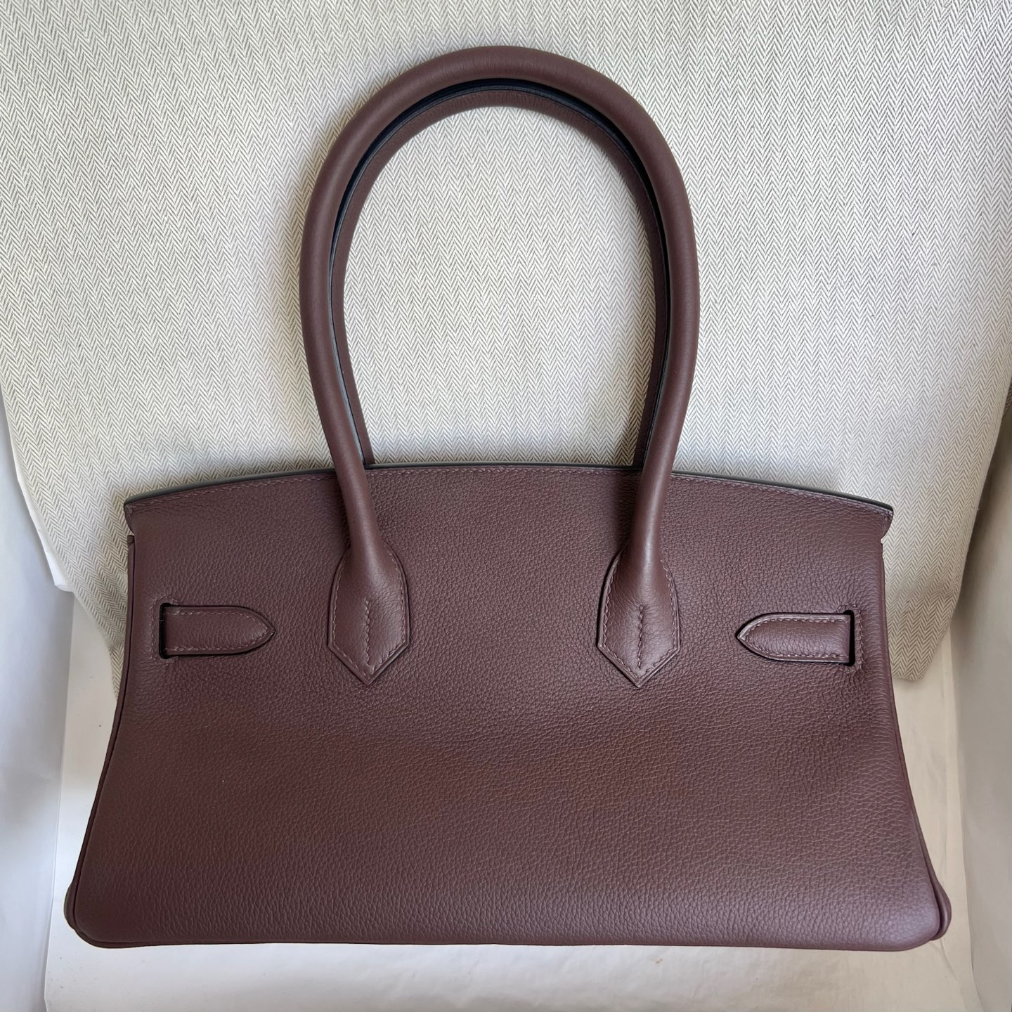In stock Birkin Shoulder 29 Evercolor Color: Ck44 Moka Fonce Fully handmade wax thread sewing Silver buckle Stock - Image 13