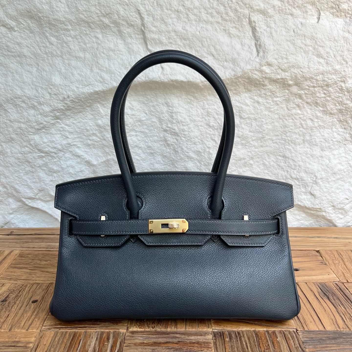 In stock Birkin Shoulder 29 Evercolor Color: 3Y sailor blue Fully handmade wax thread sewing Gold buckle Stock