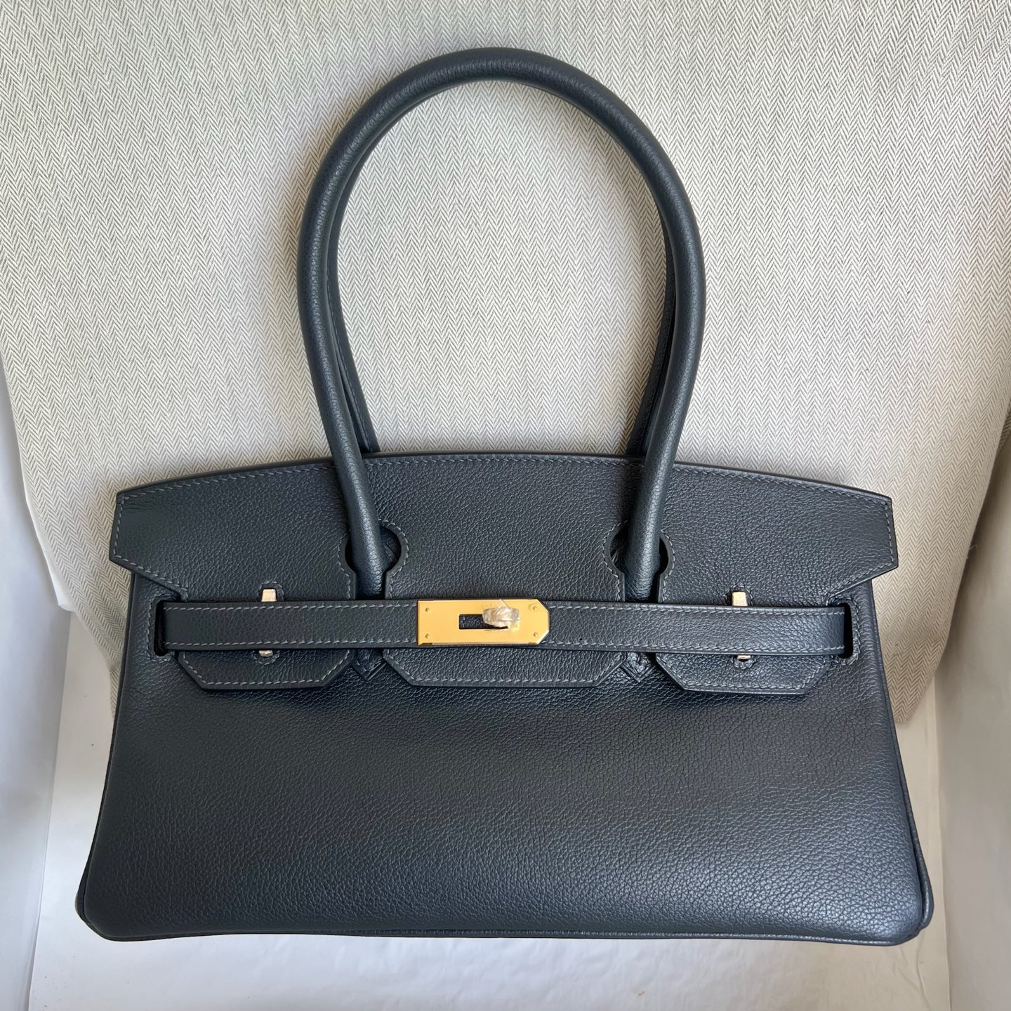 In stock Birkin Shoulder 29 Evercolor Color: 3Y sailor blue Fully handmade wax thread sewing Gold buckle Stock - Image 12