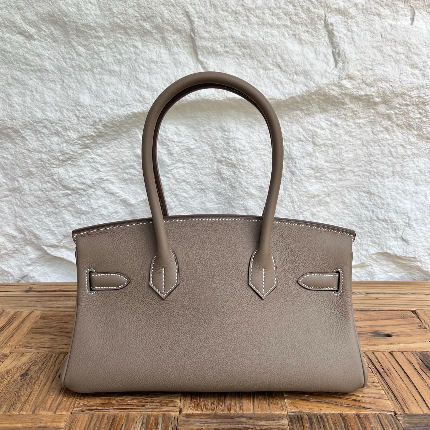 In stock Birkin Shoulder 29 Evercolor Color: 18 Elephant Gray Etoupe Fully handmade wax thread sewing Gold buckle Stock - Image 4