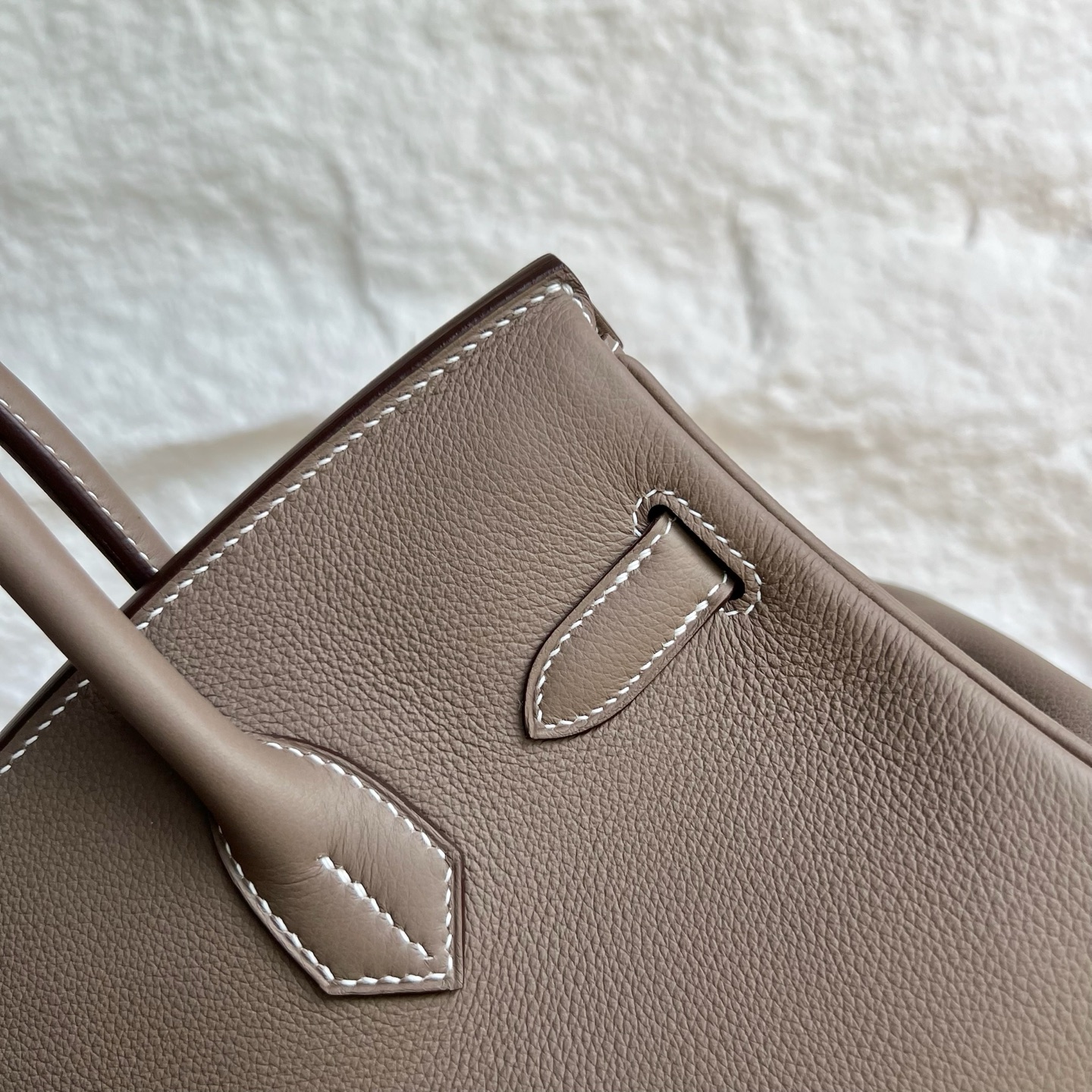 In stock Birkin Shoulder 29 Evercolor Color: 18 Elephant Gray Etoupe Fully handmade wax thread sewing Gold buckle Stock - Image 5