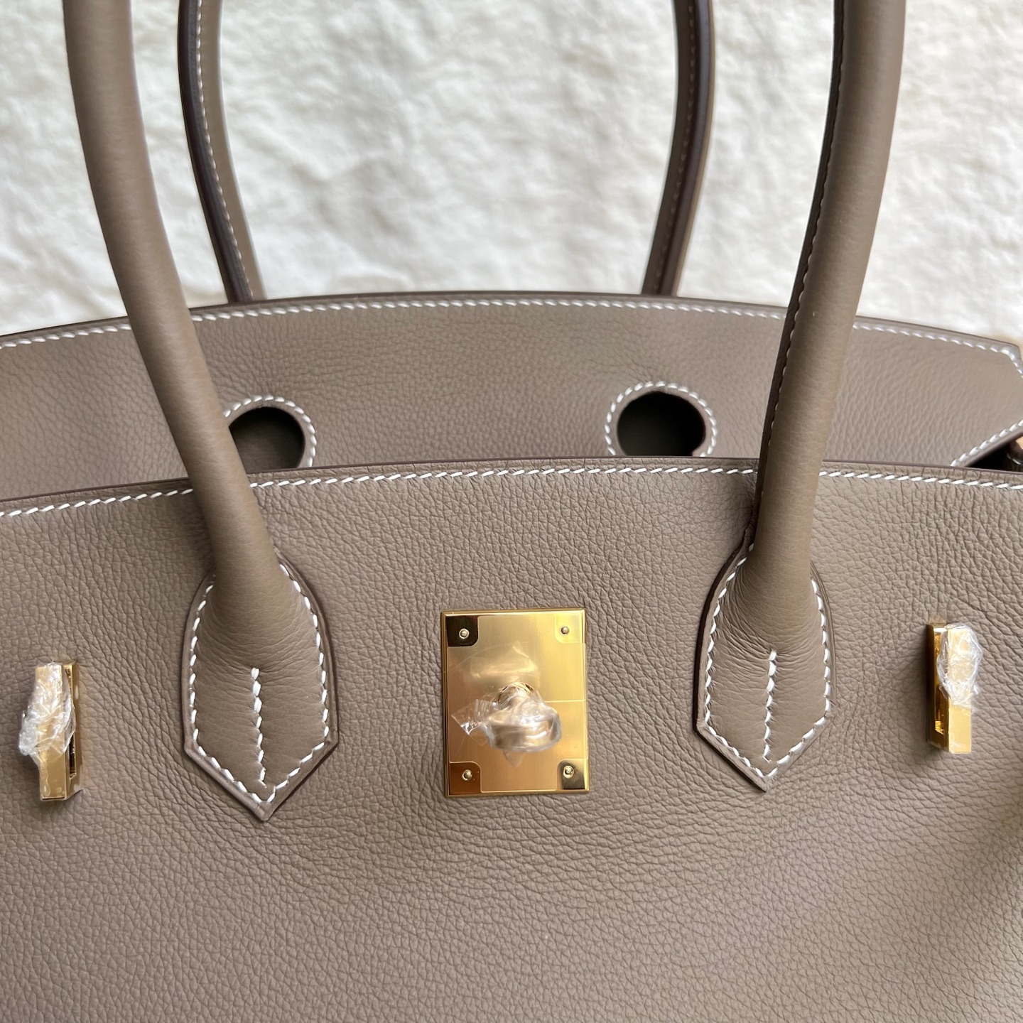 In stock Birkin Shoulder 29 Evercolor Color: 18 Elephant Gray Etoupe Fully handmade wax thread sewing Gold buckle Stock - Image 8