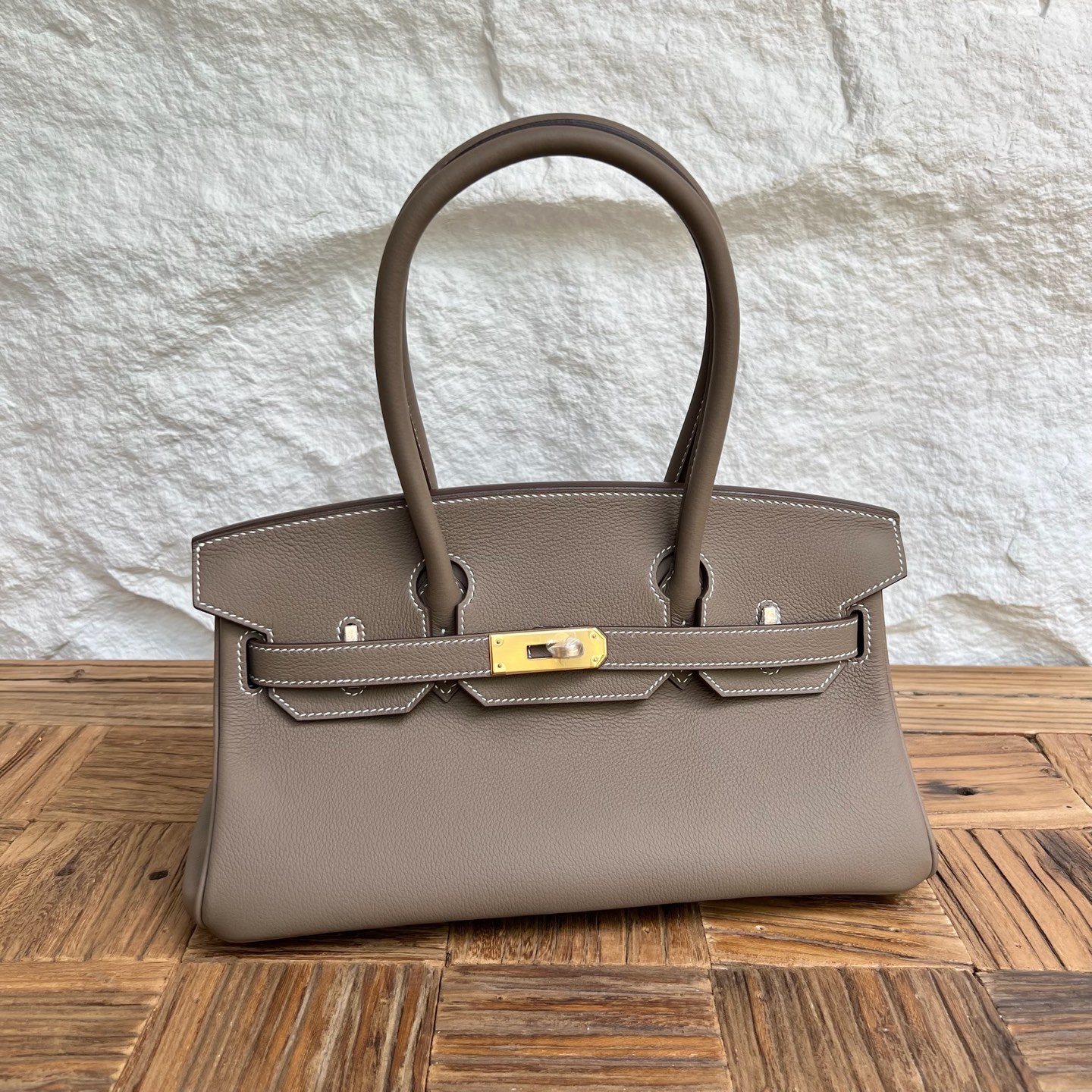 In stock Birkin Shoulder 29 Evercolor Color: 18 Elephant Gray Etoupe Fully handmade wax thread sewing Gold buckle Stock - Image 10