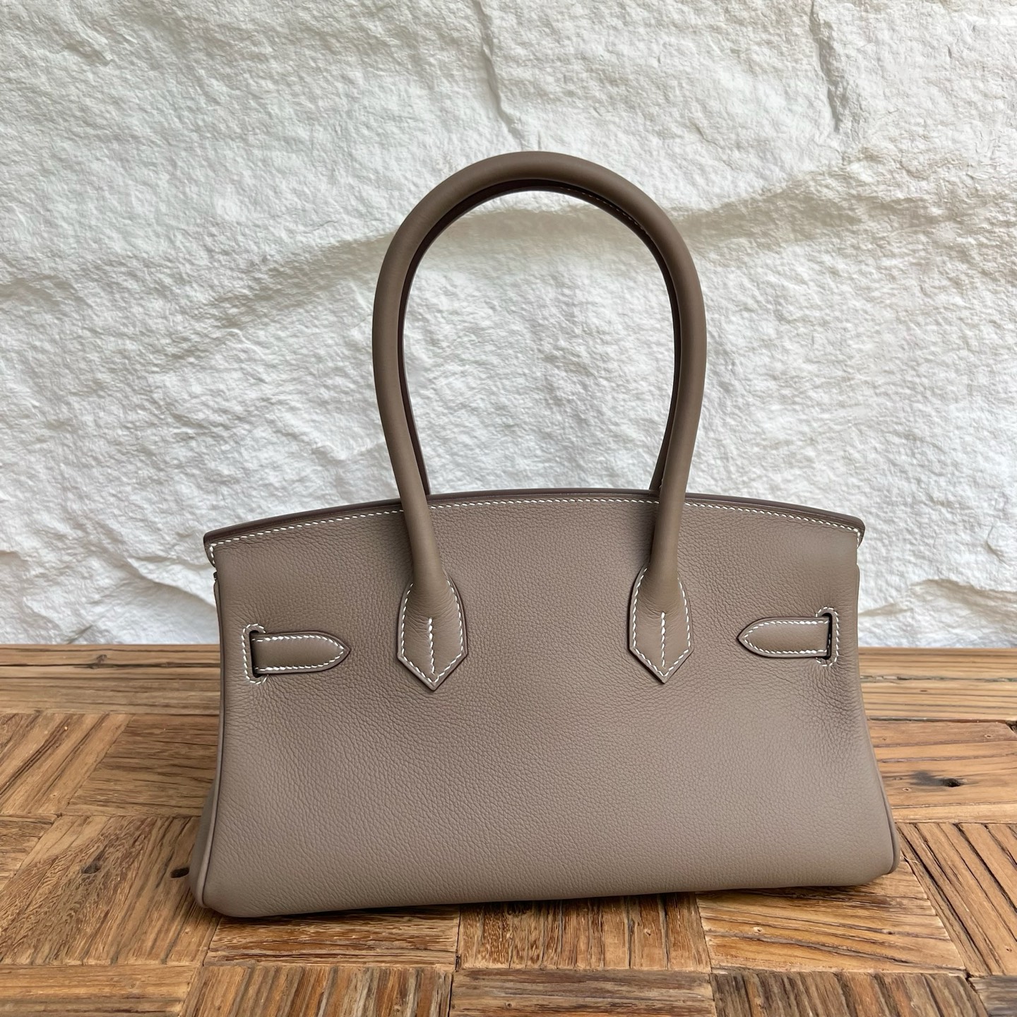 In stock Birkin Shoulder 29 Evercolor Color: 18 Elephant Gray Etoupe Fully handmade wax thread sewing Gold buckle Stock - Image 11
