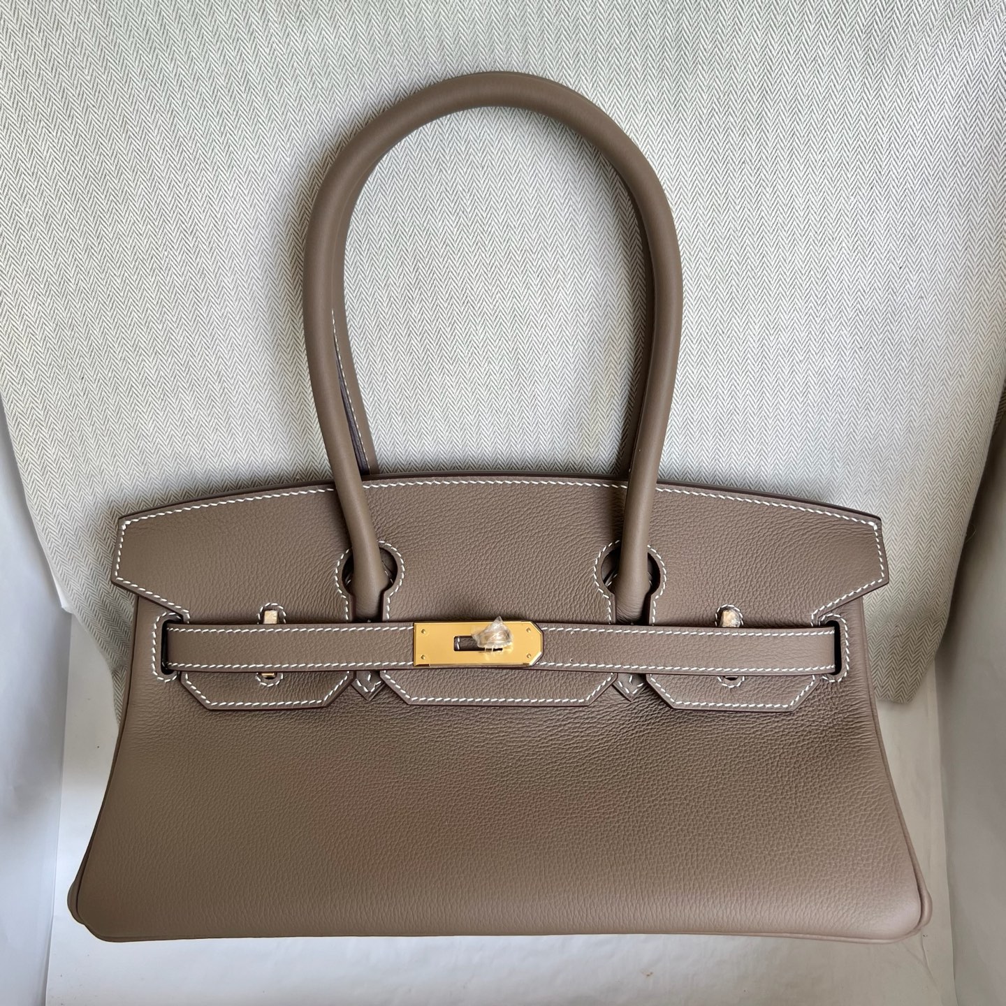 In stock Birkin Shoulder 29 Evercolor Color: 18 Elephant Gray Etoupe Fully handmade wax thread sewing Gold buckle Stock - Image 12