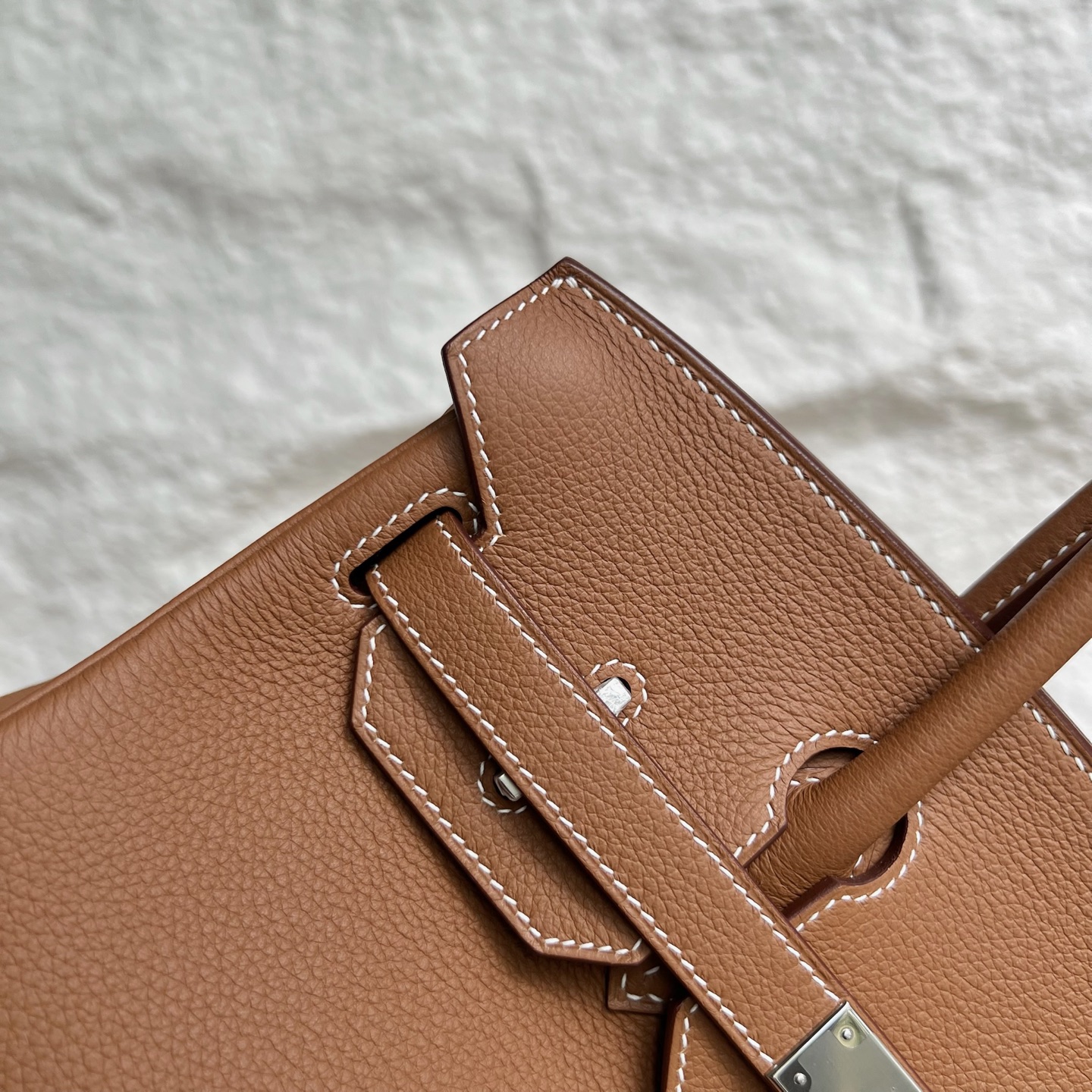 In stock Birkin Shoulder 29 Evercolor Color: Ck37 golden brown Gold Fully handmade wax thread sewing Silver buckle Stock - Image 2