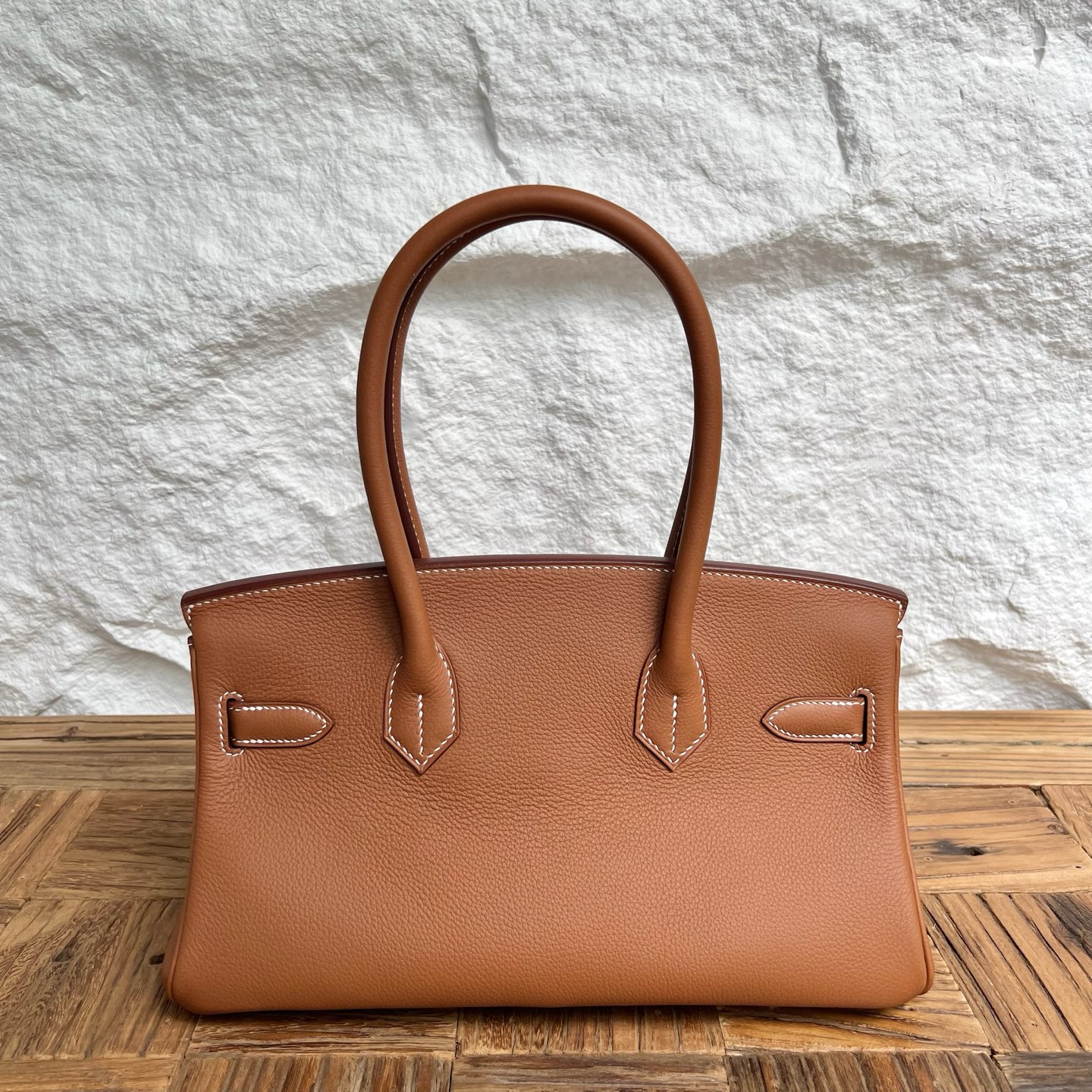 In stock Birkin Shoulder 29 Evercolor Color: Ck37 golden brown Gold Fully handmade wax thread sewing Silver buckle Stock - Image 4
