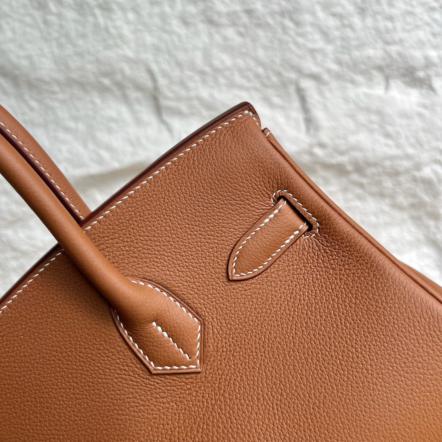 In stock Birkin Shoulder 29 Evercolor Color: Ck37 golden brown Gold Fully handmade wax thread sewing Silver buckle Stock - Image 5