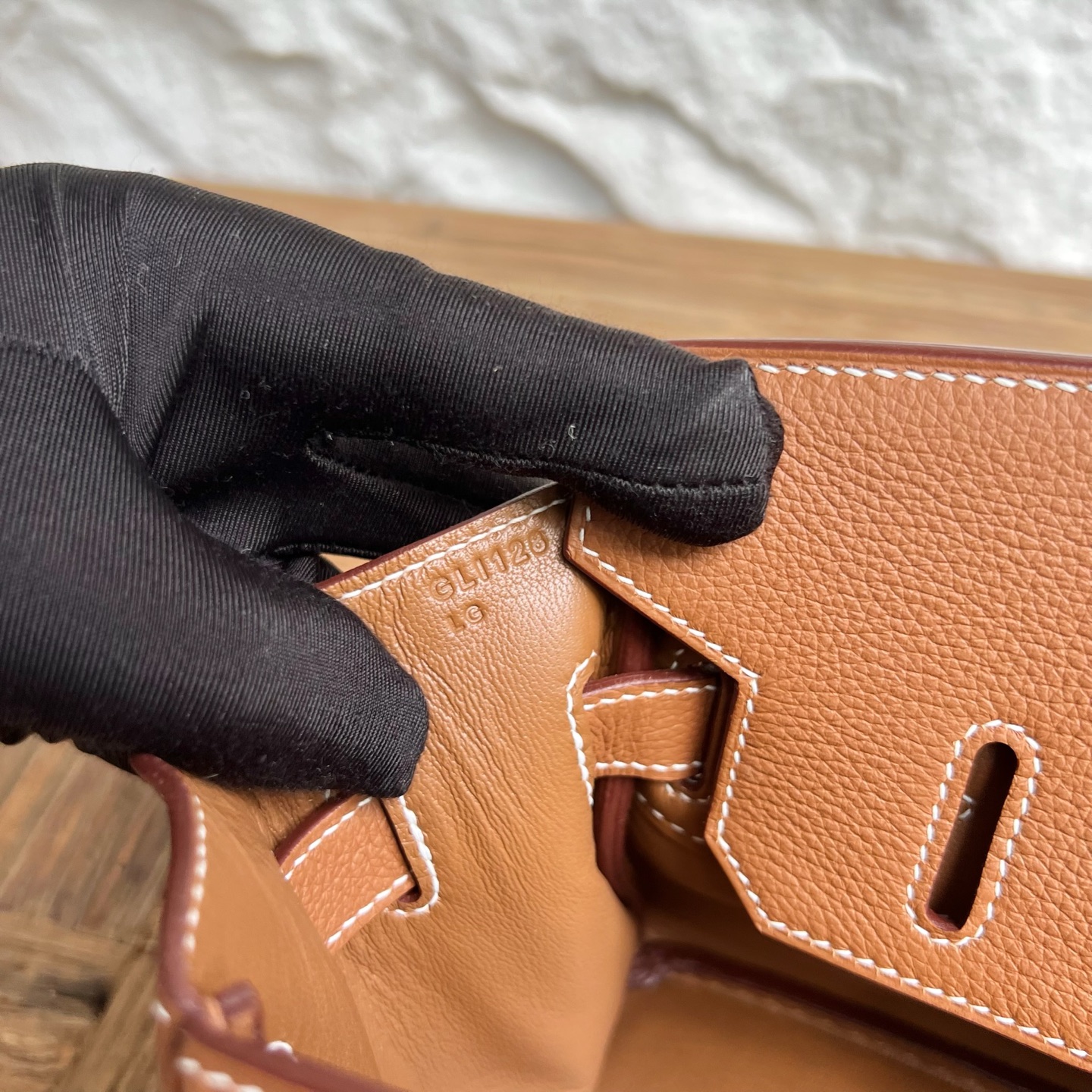 In stock Birkin Shoulder 29 Evercolor Color: Ck37 golden brown Gold Fully handmade wax thread sewing Silver buckle Stock - Image 7