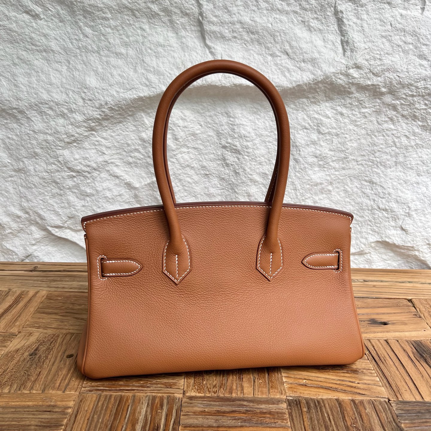 In stock Birkin Shoulder 29 Evercolor Color: Ck37 golden brown Gold Fully handmade wax thread sewing Silver buckle Stock - Image 11