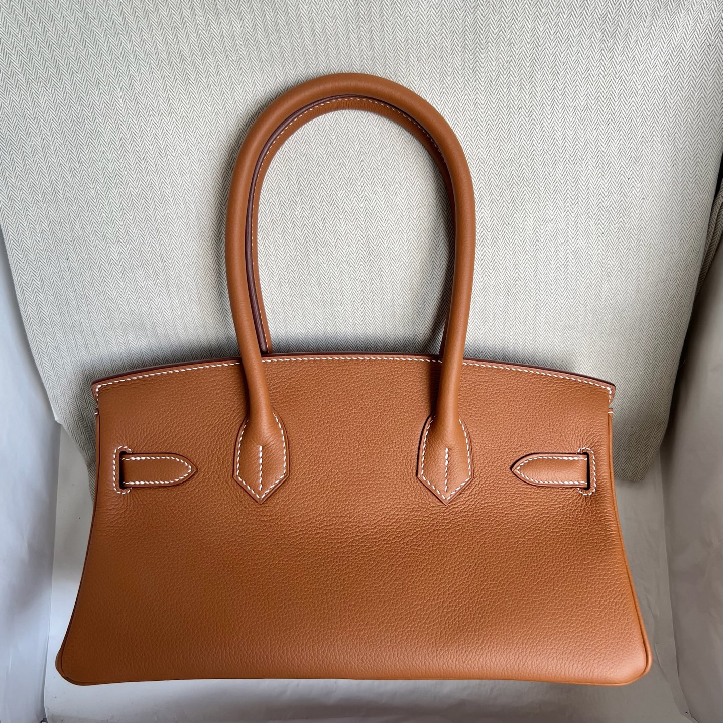 In stock Birkin Shoulder 29 Evercolor Color: Ck37 golden brown Gold Fully handmade wax thread sewing Silver buckle Stock - Image 13