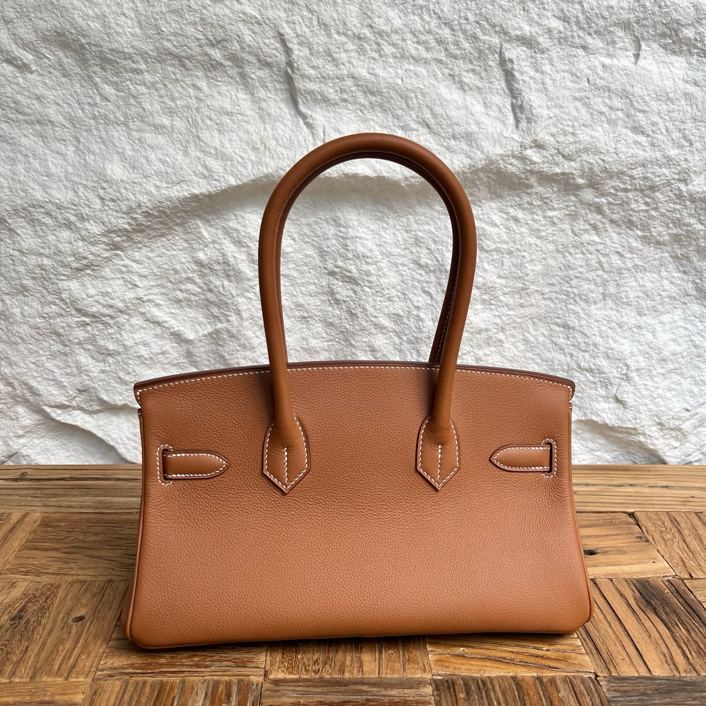 In stock Birkin Shoulder 29 Evercolor Color: 37 golden brown Gold Fully handmade wax thread sewing Gold buckle Stock - Image 11