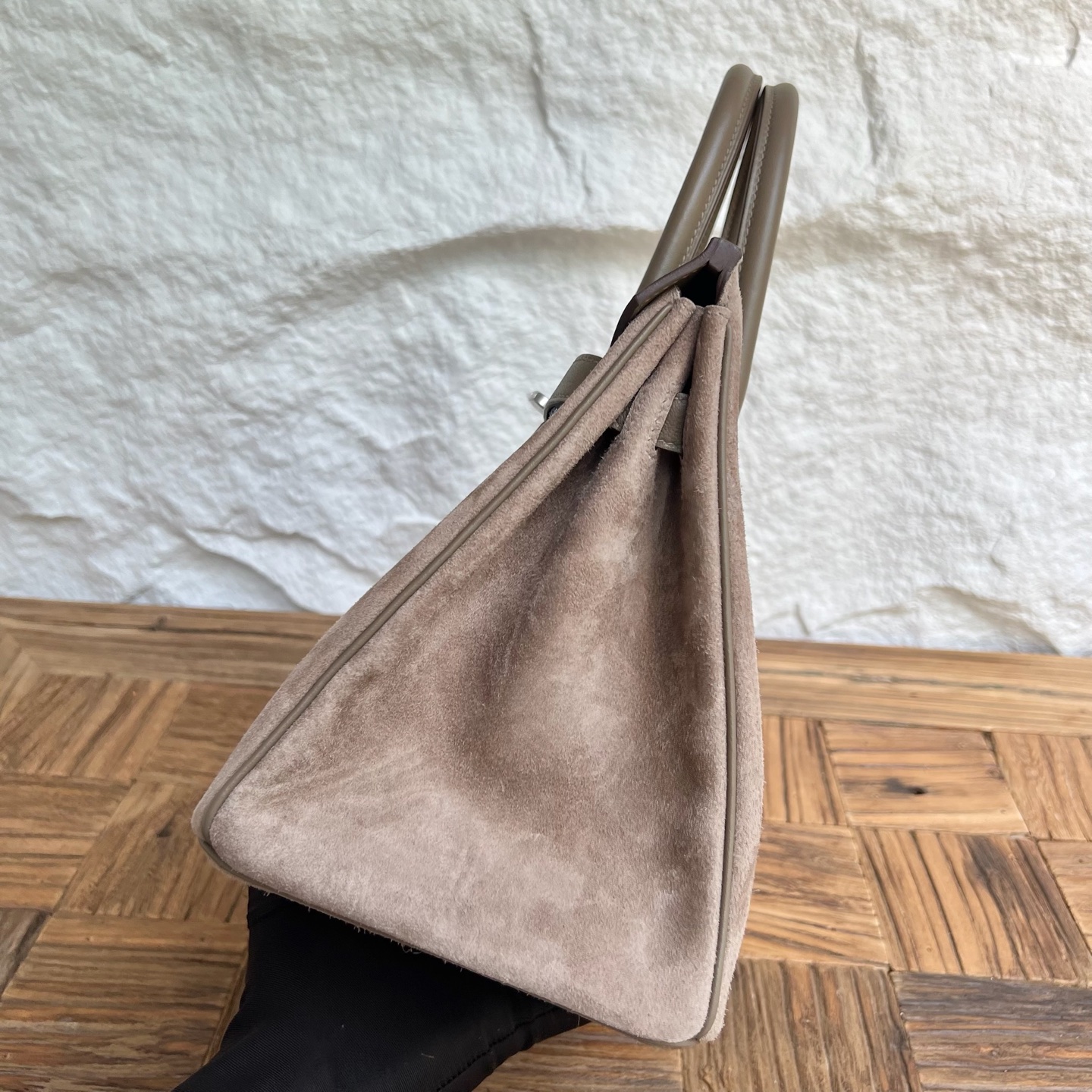 Birkin 30cm Grizzly Swift/Suede Color: Ck18 elephant gray Etoupe Handmade wax thread sewing Silver buckle customized✈️ - Image 3