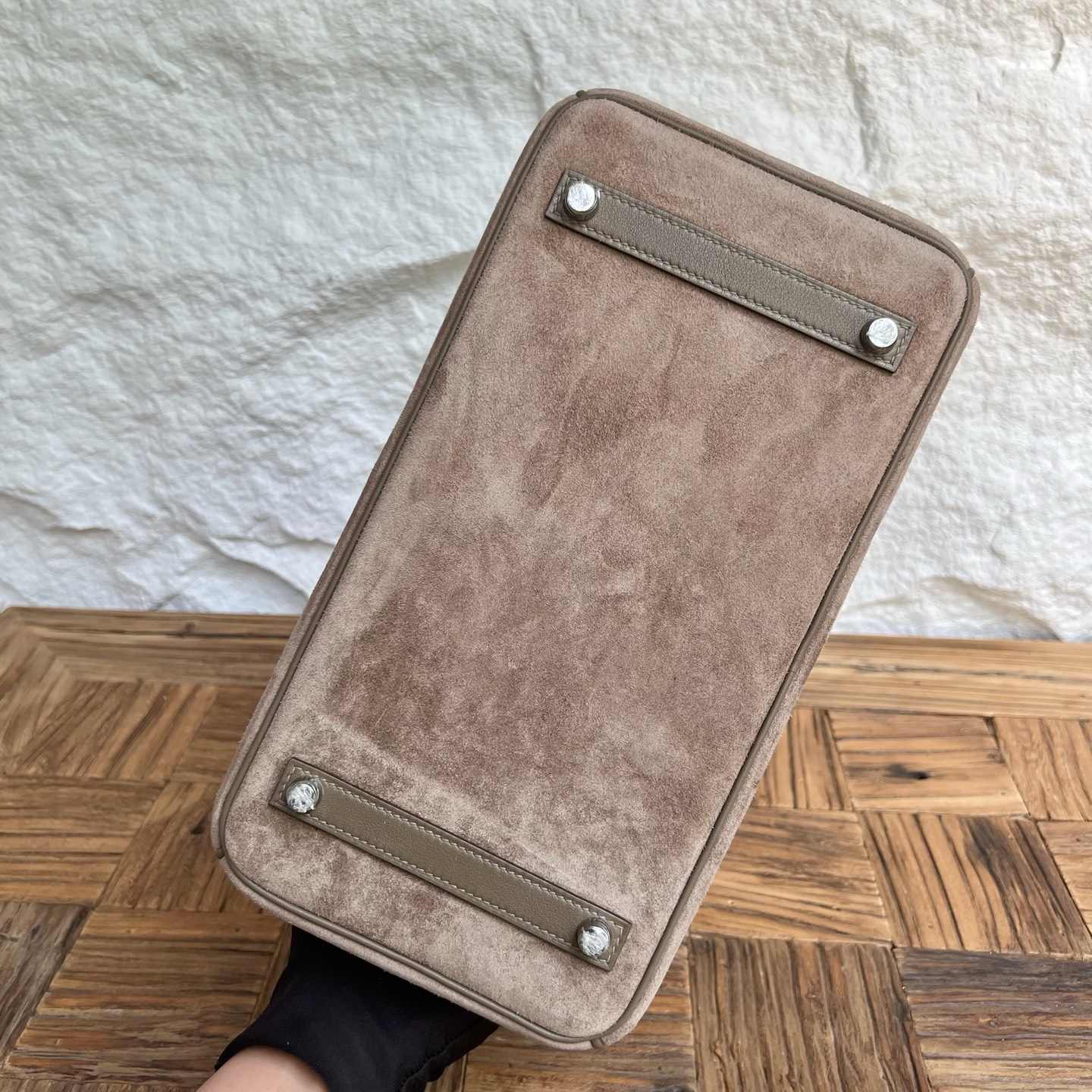 Birkin 30cm Grizzly Swift/Suede Color: Ck18 elephant gray Etoupe Handmade wax thread sewing Silver buckle customized✈️ - Image 10