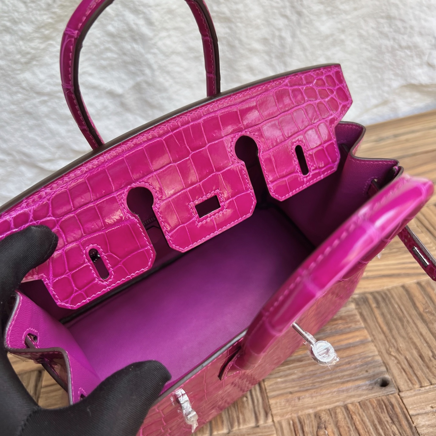 Birkin 25cm Shiny Nilo Crocodile Color: L3 rose purple Handmade wax thread sewing Phw customized✈️ - Image 6