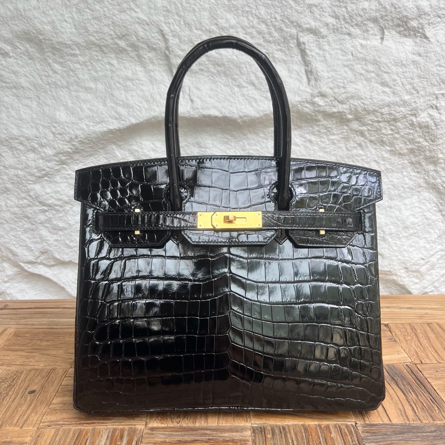 Birkin 30cm Shiny Nilo Crocodile Color: 89 black Noir Handmade wax thread sewing Ghw customized✈️