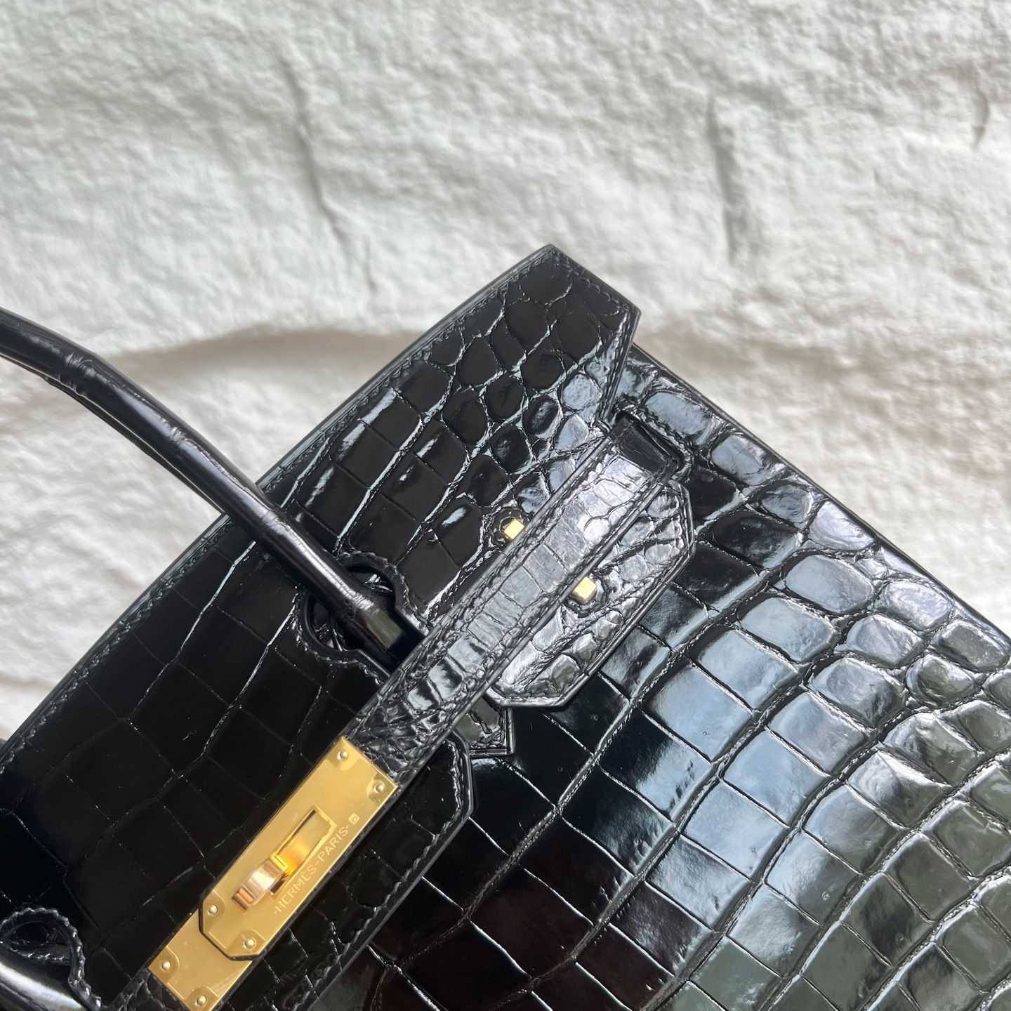 Birkin 30cm Shiny Nilo Crocodile Color: 89 black Noir Handmade wax thread sewing Ghw customized✈️ - Image 2