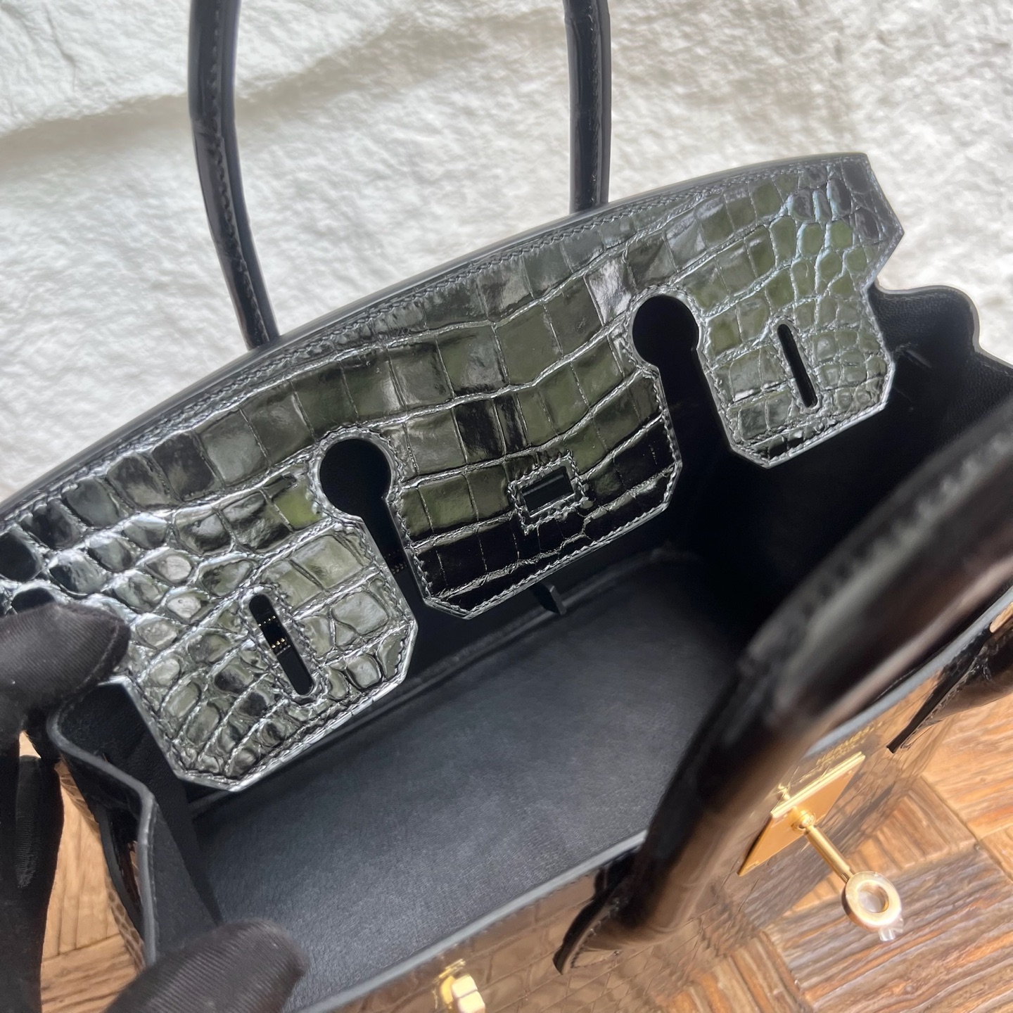 Birkin 30cm Shiny Nilo Crocodile Color: 89 black Noir Handmade wax thread sewing Ghw customized✈️ - Image 6