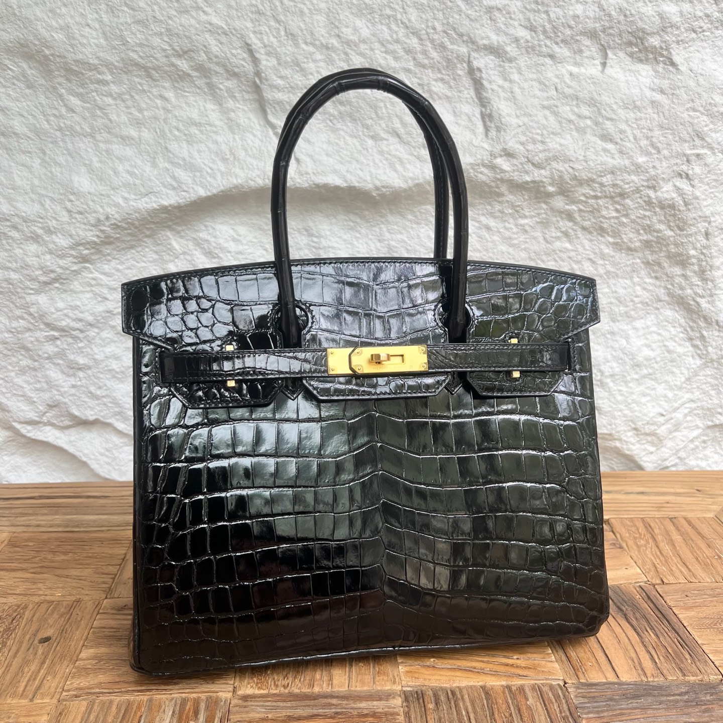 Birkin 30cm Shiny Nilo Crocodile Color: 89 black Noir Handmade wax thread sewing Ghw customized✈️ - Image 10