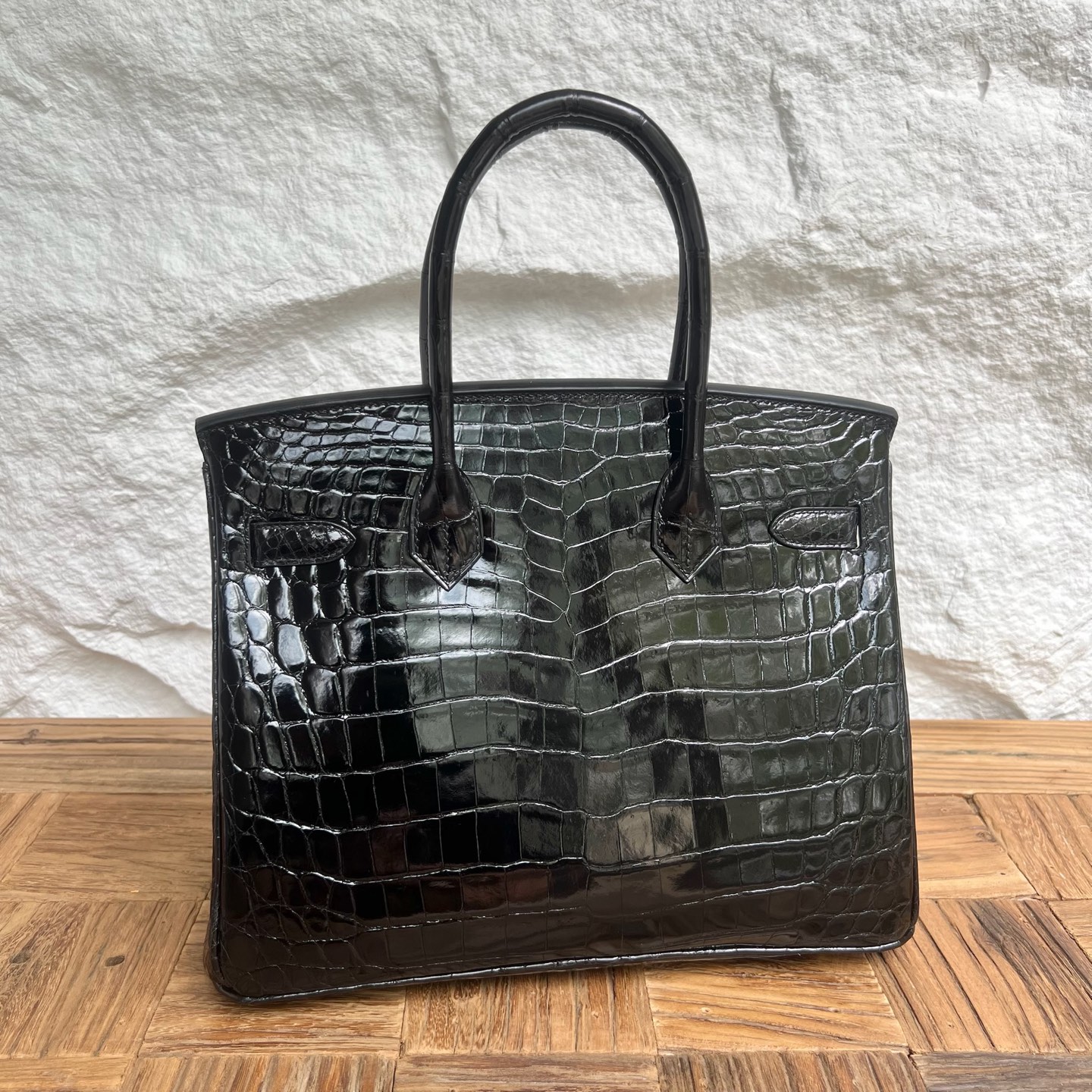 Birkin 30cm Shiny Nilo Crocodile Color: 89 black Noir Handmade wax thread sewing Ghw customized✈️ - Image 11