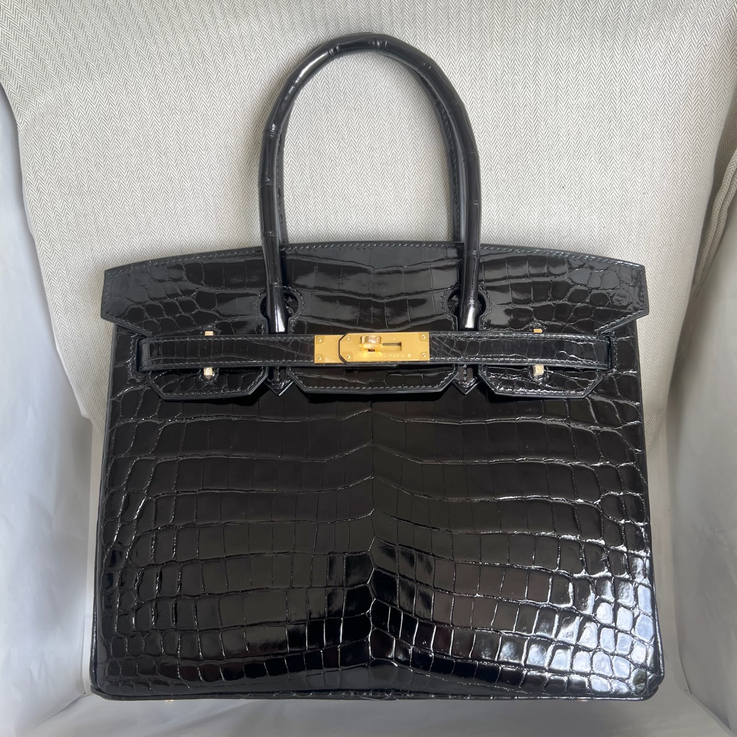 Birkin 30cm Shiny Nilo Crocodile Color: 89 black Noir Handmade wax thread sewing Ghw customized✈️ - Image 12