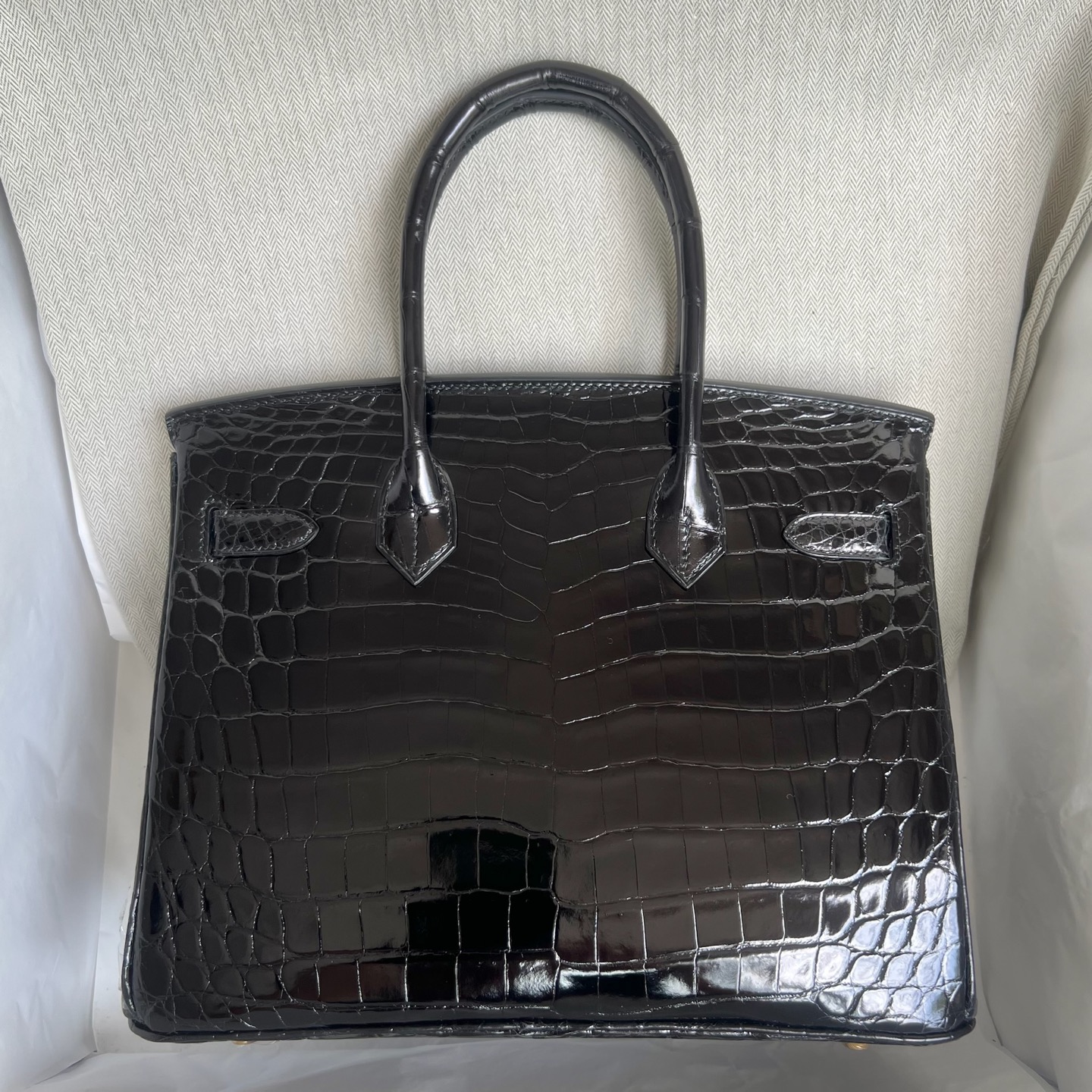 Birkin 30cm Shiny Nilo Crocodile Color: 89 black Noir Handmade wax thread sewing Ghw customized✈️ - Image 13
