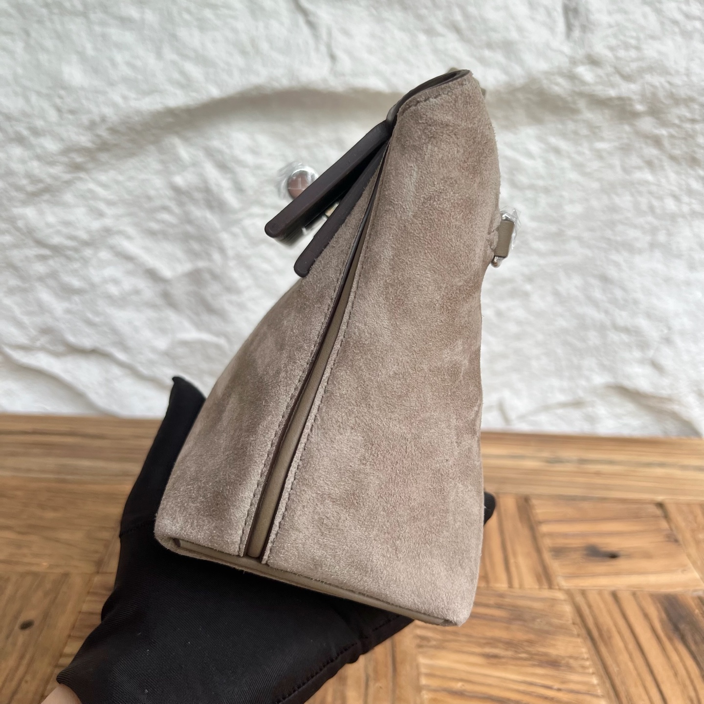 Mini 2424 Suede/Swift Color: Ck18 elephant gray Fully handmade wax stitching Silver buckle customized✈️ - Image 3