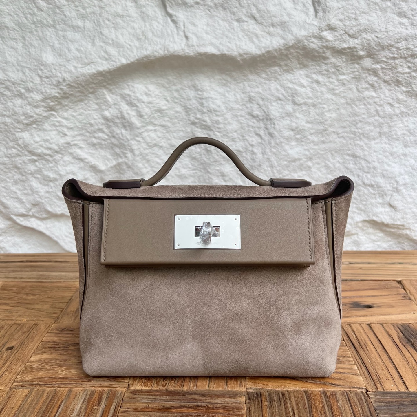 Mini 2424 Suede/Swift Color: Ck18 elephant gray Fully handmade wax stitching Silver buckle customized✈️