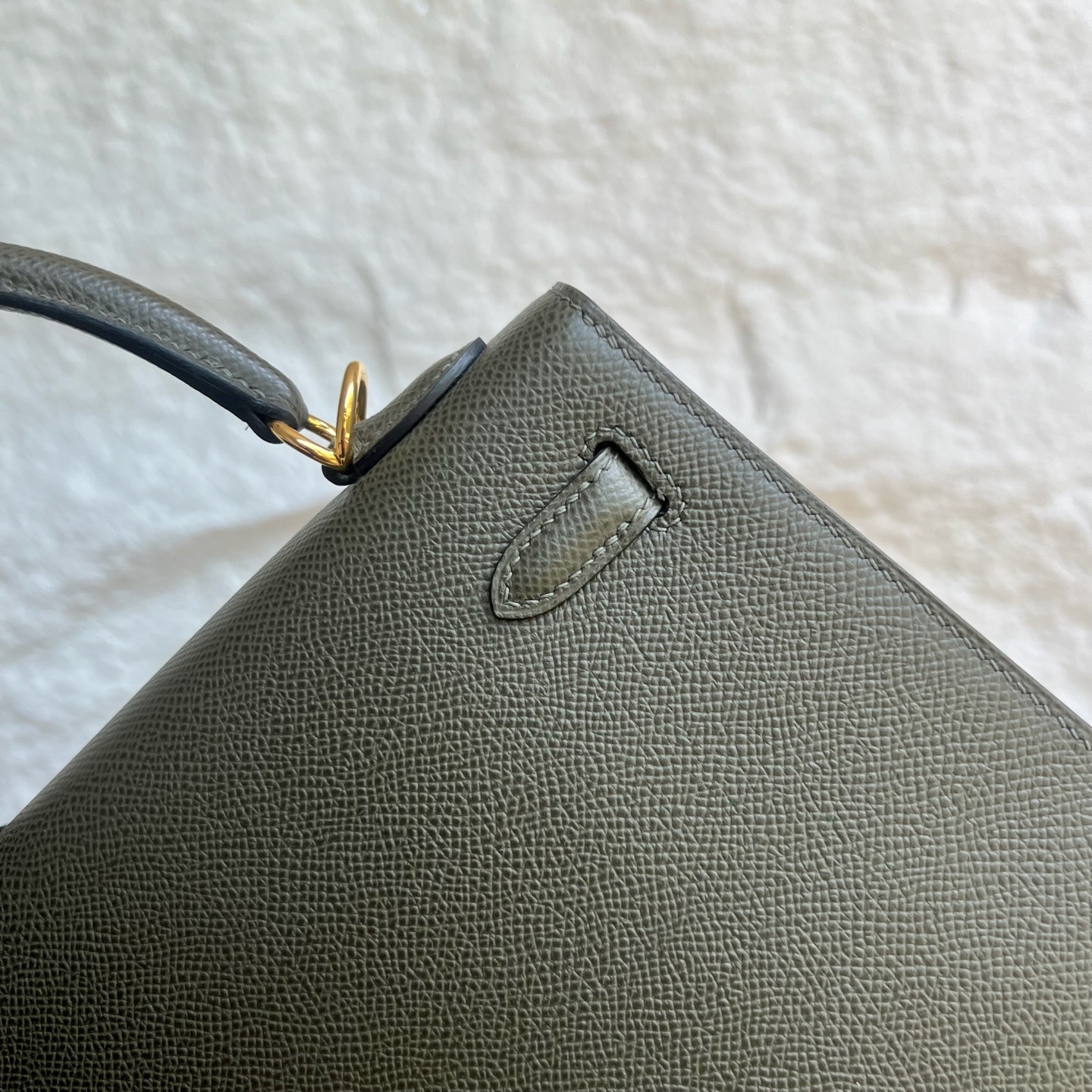 Spot Kelly 25cm Epsom Color: 6H olive green Fully handmade wax stitching Gold buckle Stock - Image 5
