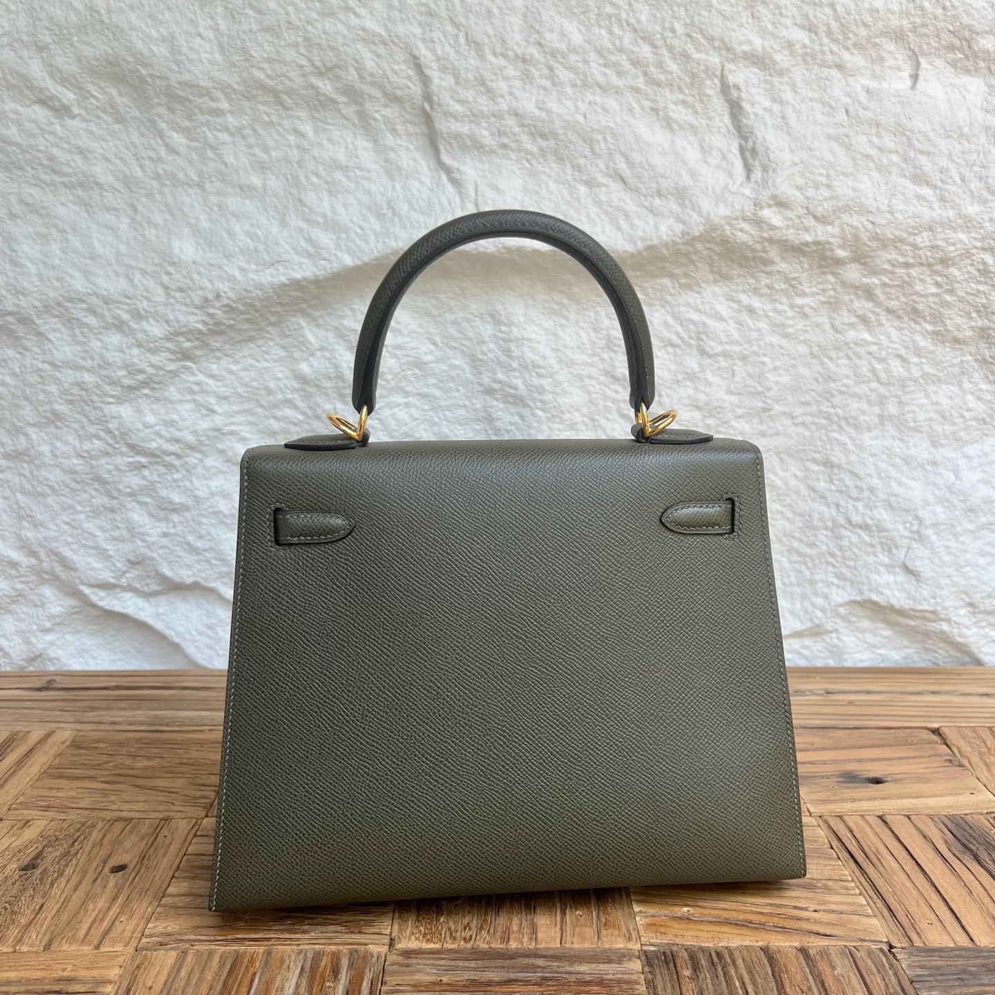 Spot Kelly 25cm Epsom Color: 6H olive green Fully handmade wax stitching Gold buckle Stock - Image 11