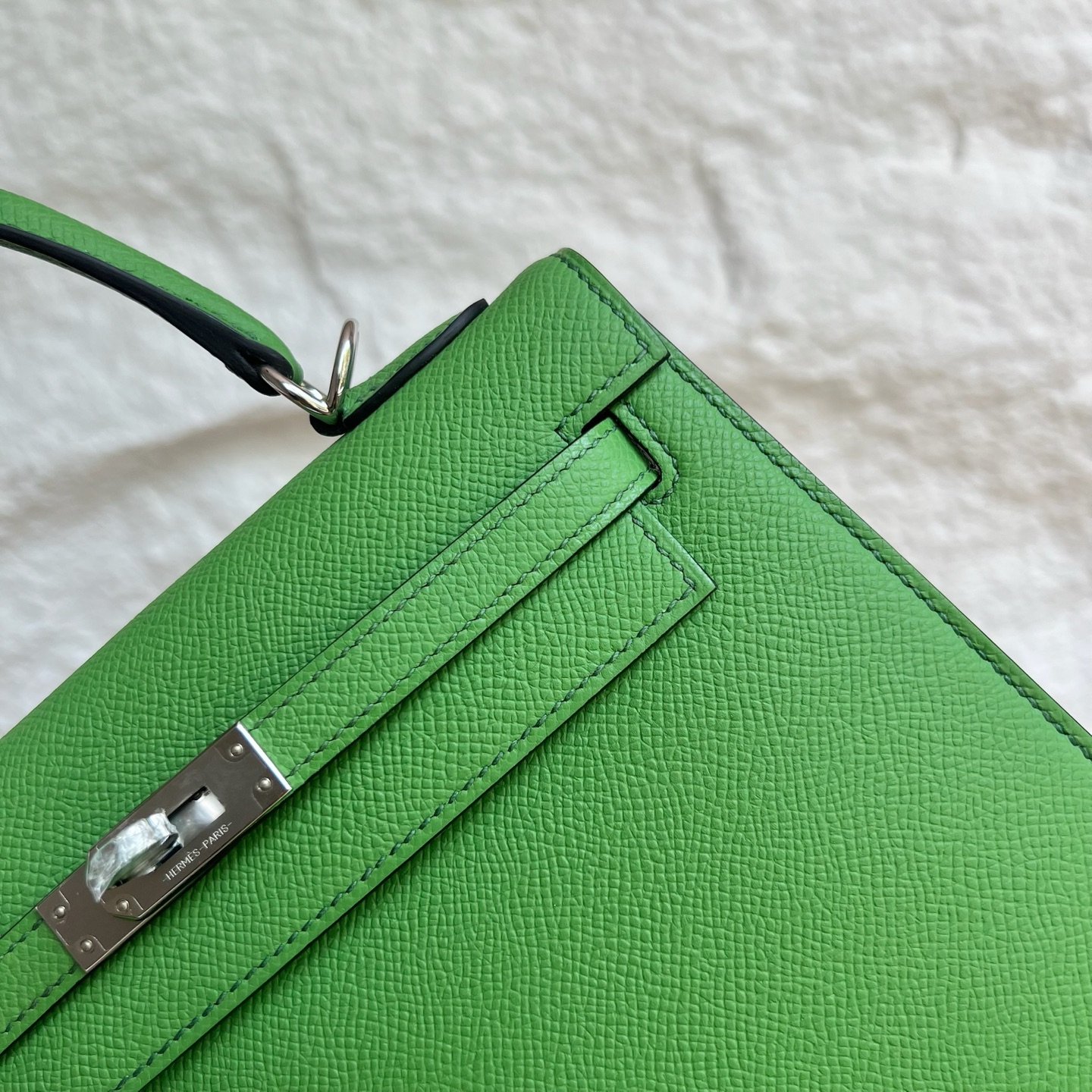 Spot Kelly 25cm Epsom Color: A8 silk blue-green Fully handmade wax stitching Silver buckle Stock - Image 2