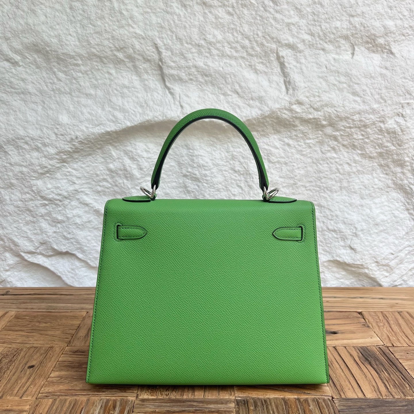 Spot Kelly 25cm Epsom Color: A8 silk blue-green Fully handmade wax stitching Silver buckle Stock - Image 4